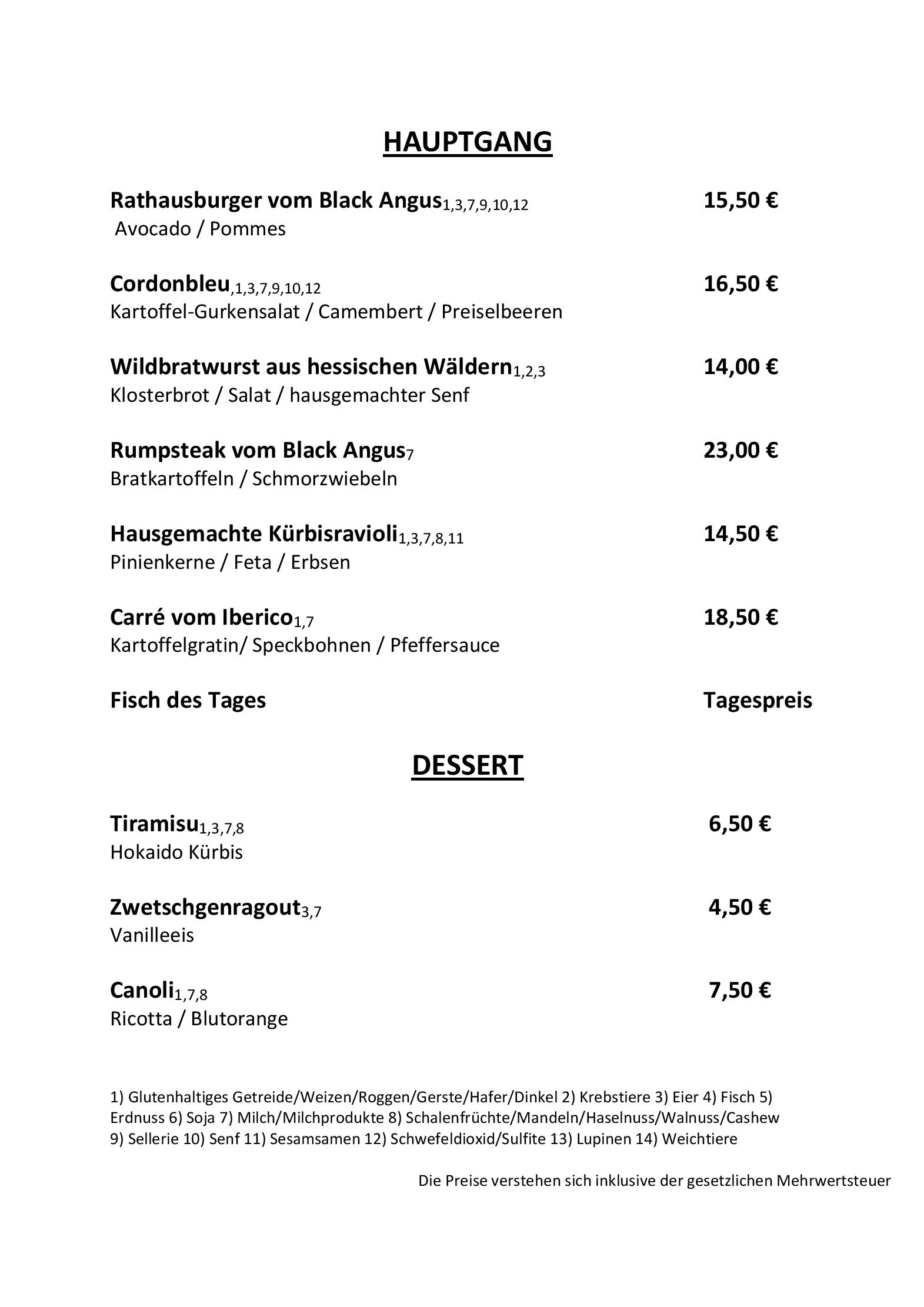 Speisekarte Restaurant & Weinbistro Altes Rathaus in Oestrich-Winkel, Seite 2