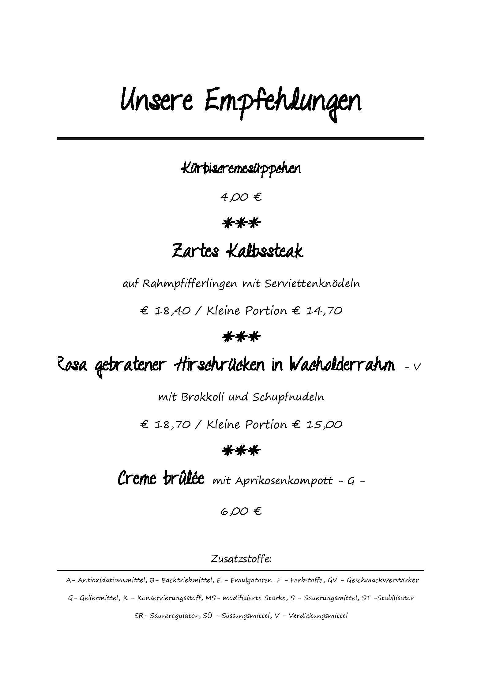 Speisekarte Gaststätte Züchterheim - zum Sailer in Heilbronn, Seite 1