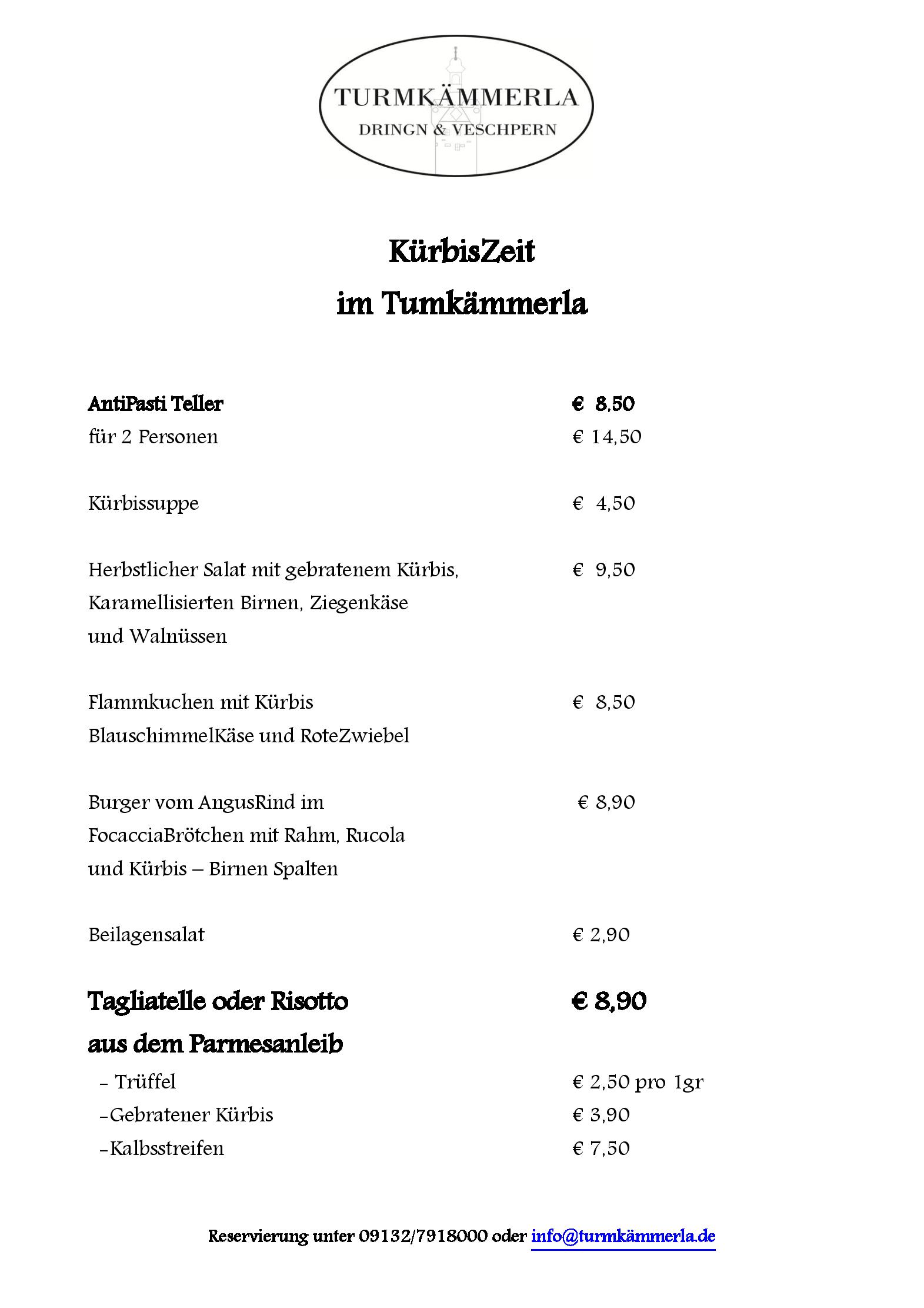 Speisekarte Turmkämmerla - Eventlocation und Catering  in Herzogenaurach, Seite 1