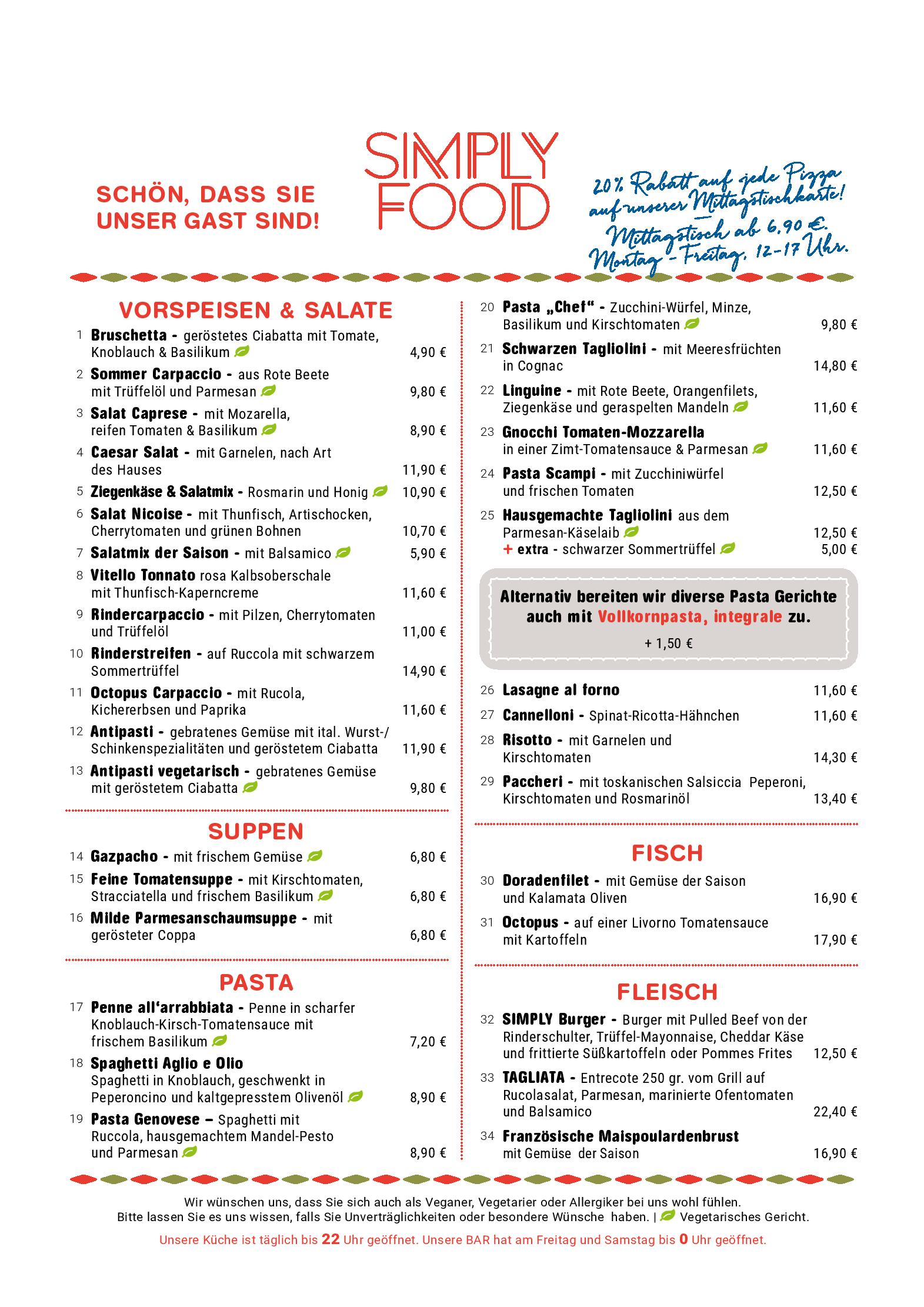 Speisekarte Simply Food in Hamburg, Seite 1