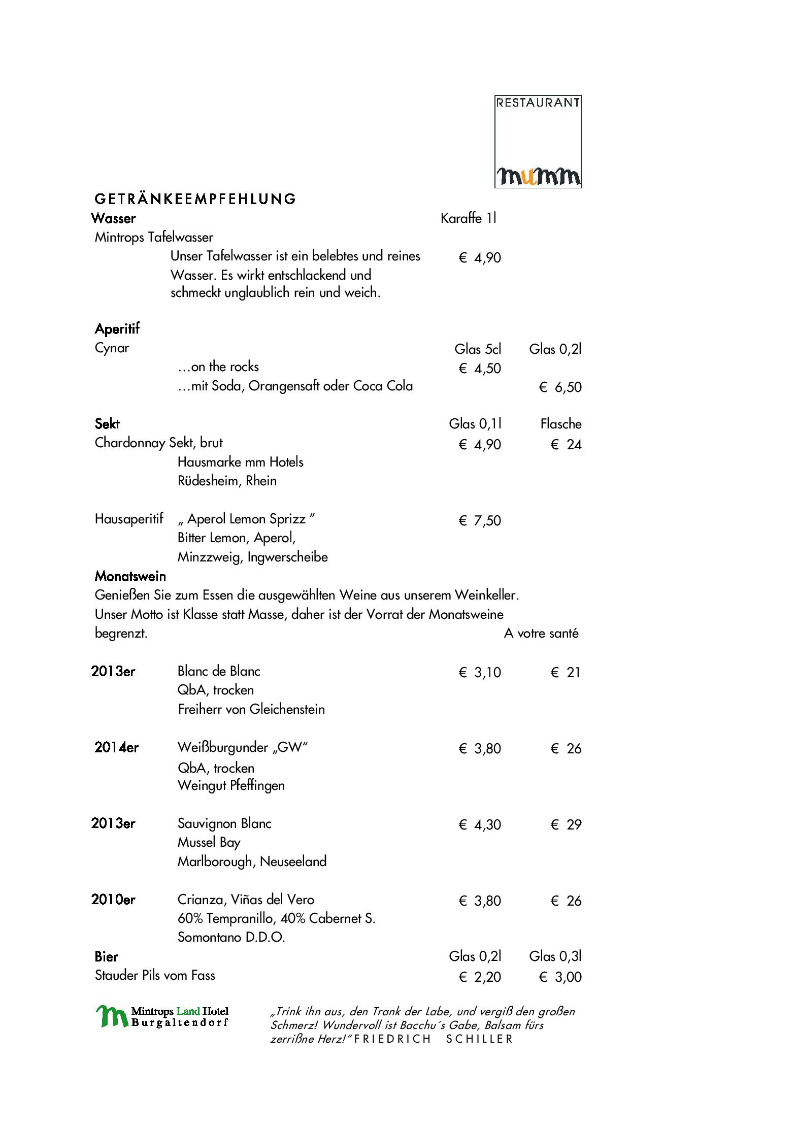 Speisekarte Mintrops Land Hotel - Restaurant Mumm in Essen, Seite 18