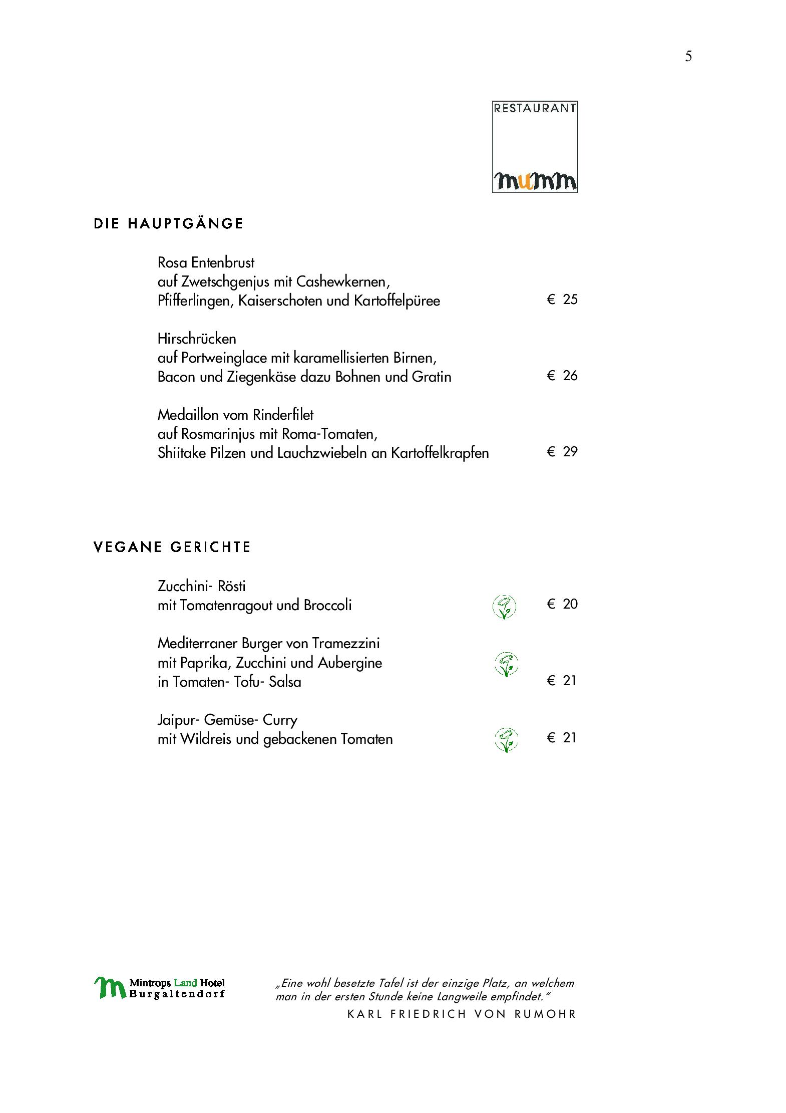 Speisekarte Mintrops Land Hotel - Restaurant Mumm in Essen, Seite 21