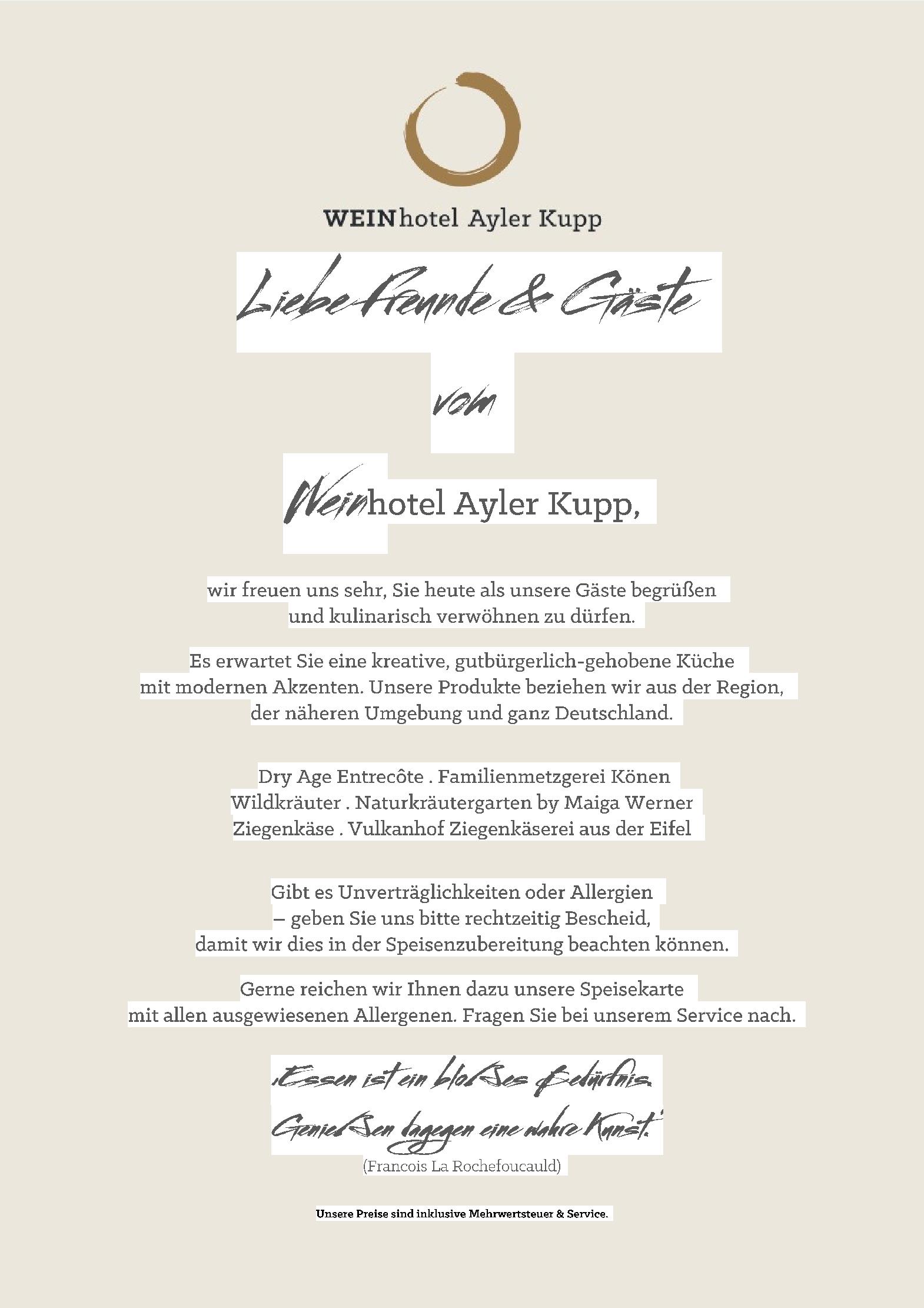 Speisekarte WEINrestaurant Ayler Kupp in Ayl, Seite 1