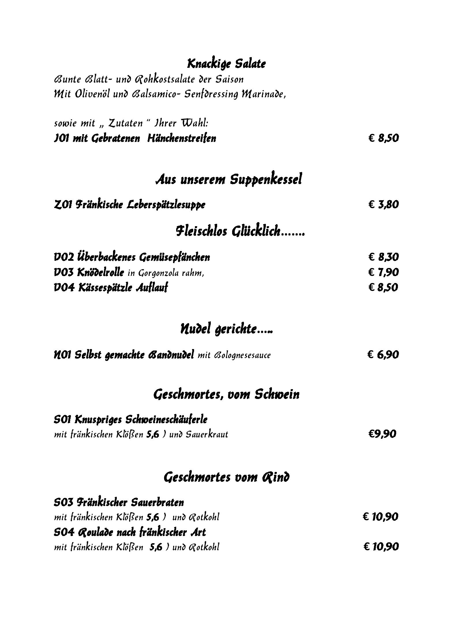 Speisekarte Cafe Bar Losburg Restaurant in Wunsiedel, Seite 1