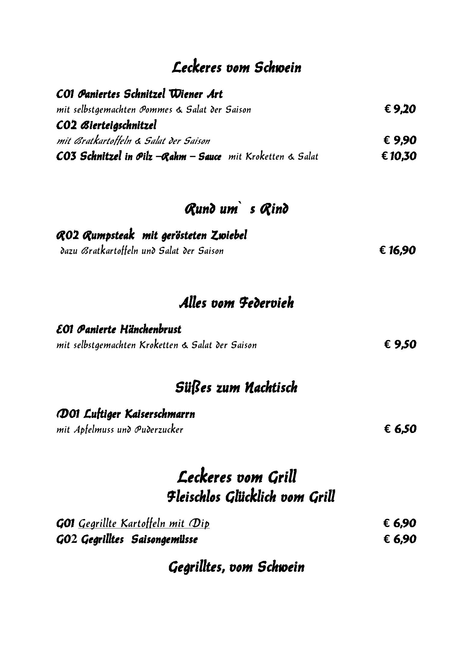 Speisekarte Cafe Bar Losburg Restaurant in Wunsiedel, Seite 2