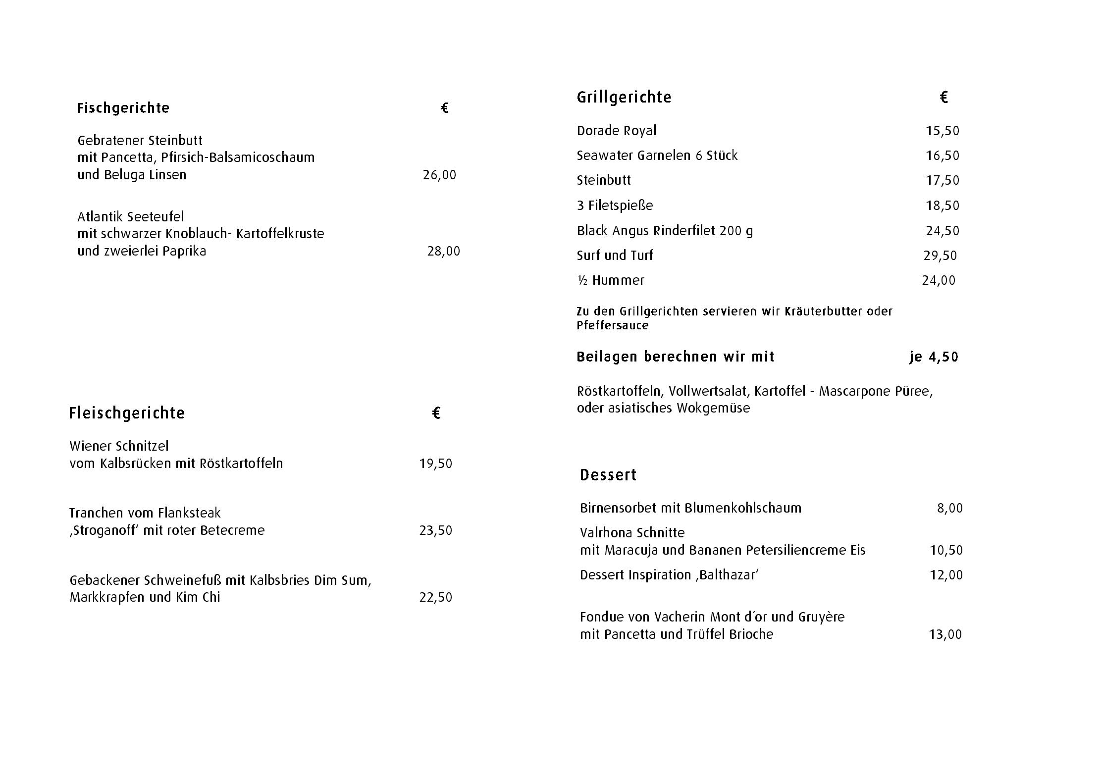 Speisekarte Balthazar in Berlin, Seite 2