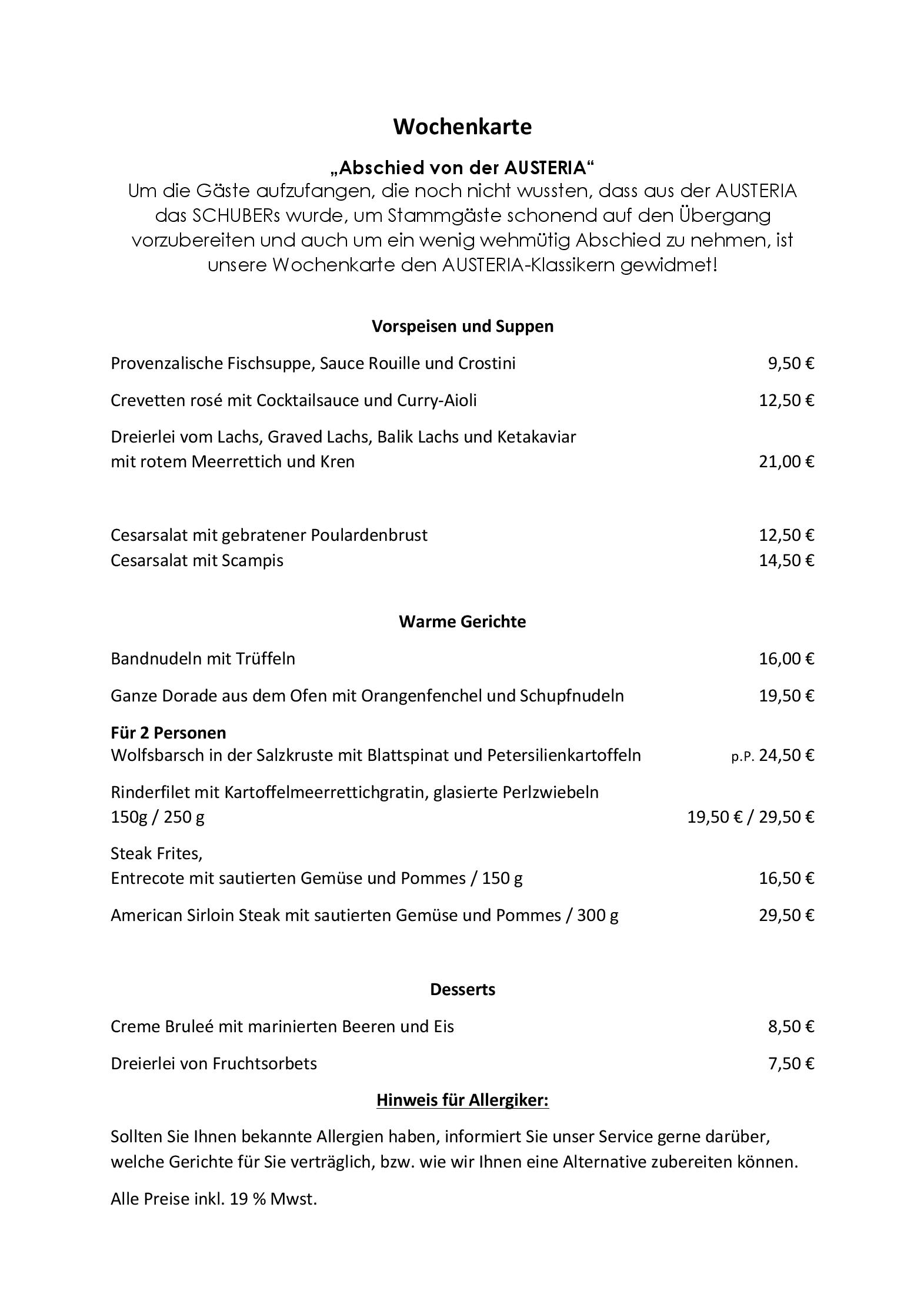 Speisekarte Schubers Österreichische Küche in Berlin, Seite 3