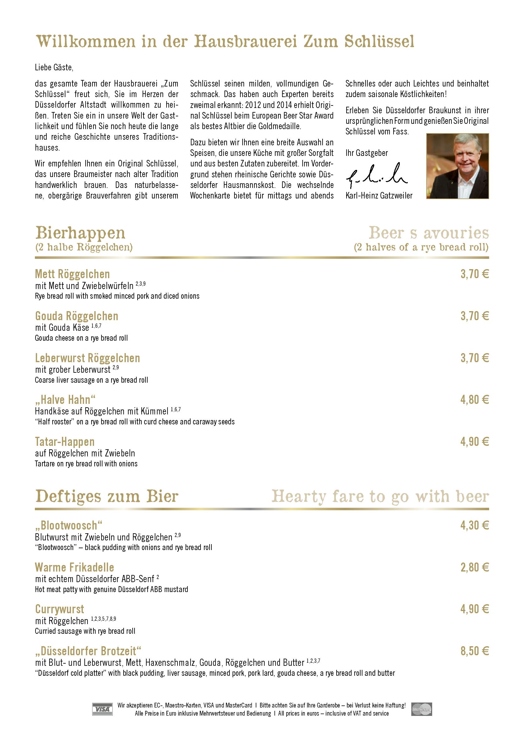 Speisekarte Zum Schlüssel in Düsseldorf, Seite 2
