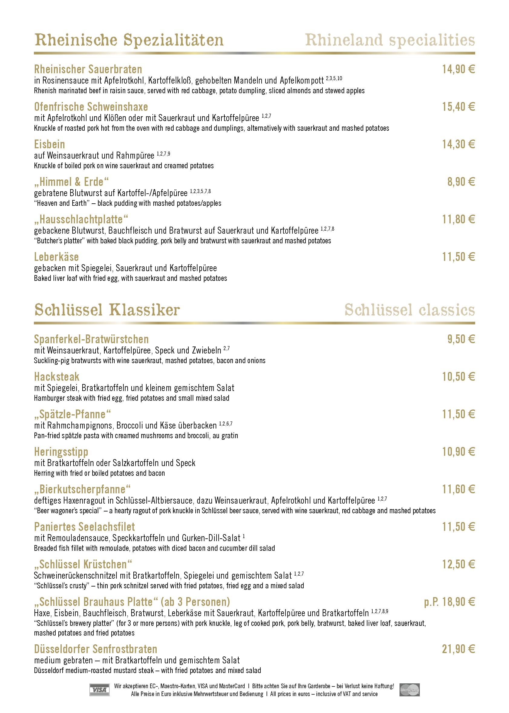 Speisekarte Zum Schlüssel in Düsseldorf, Seite 4