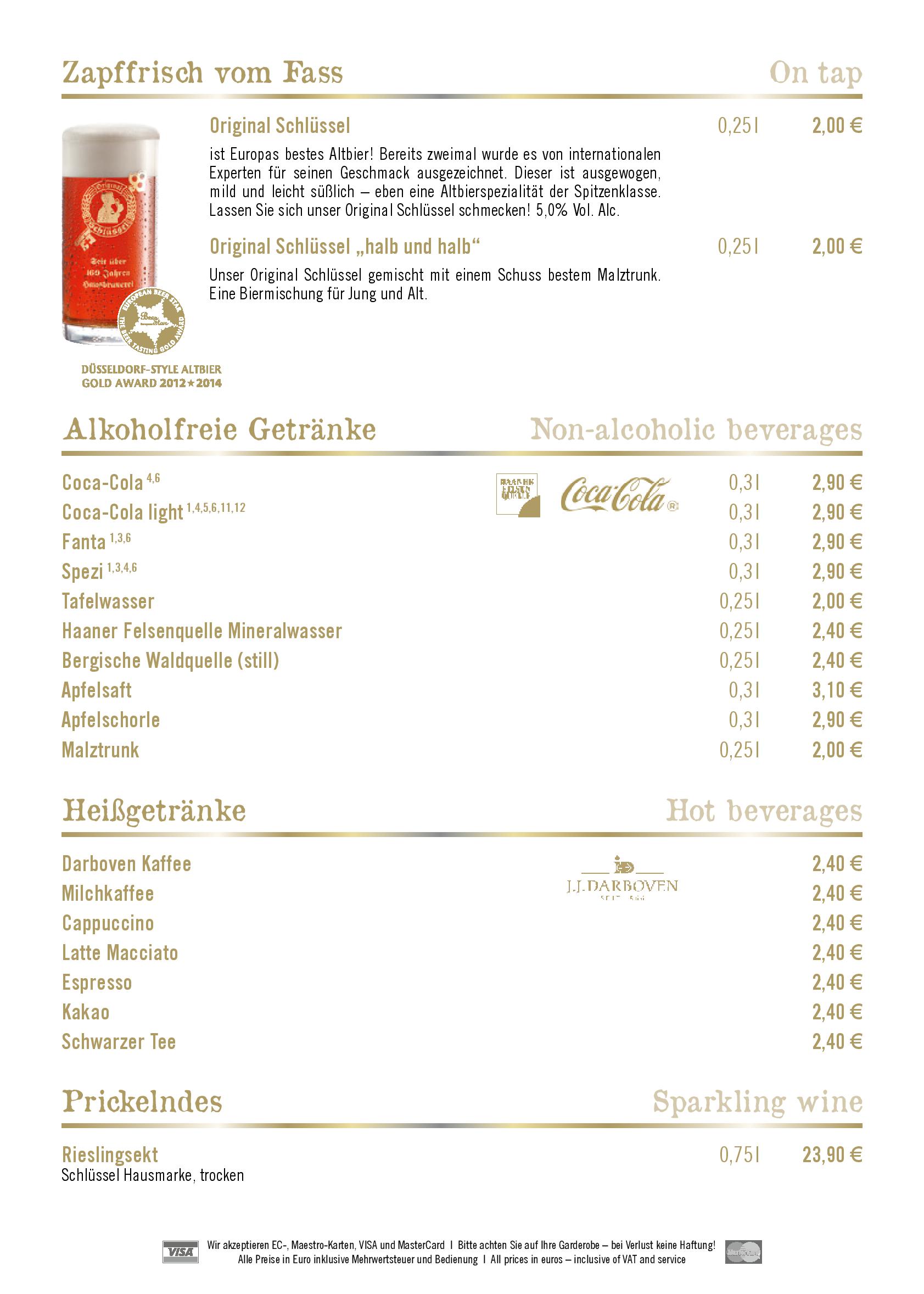 Speisekarte Zum Schlüssel in Düsseldorf, Seite 6