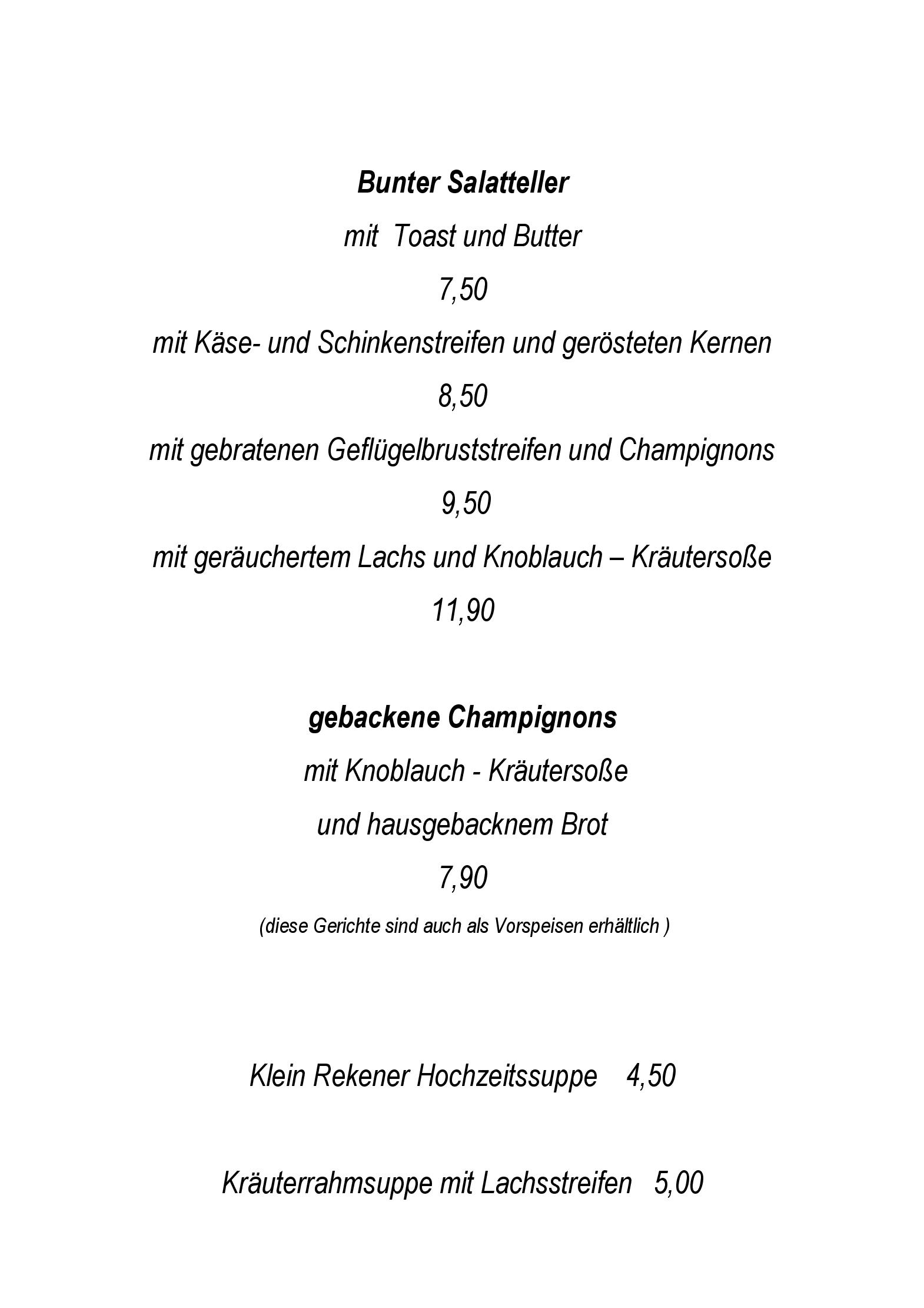 Speisekarte Alter Garten in Reken, Seite 1