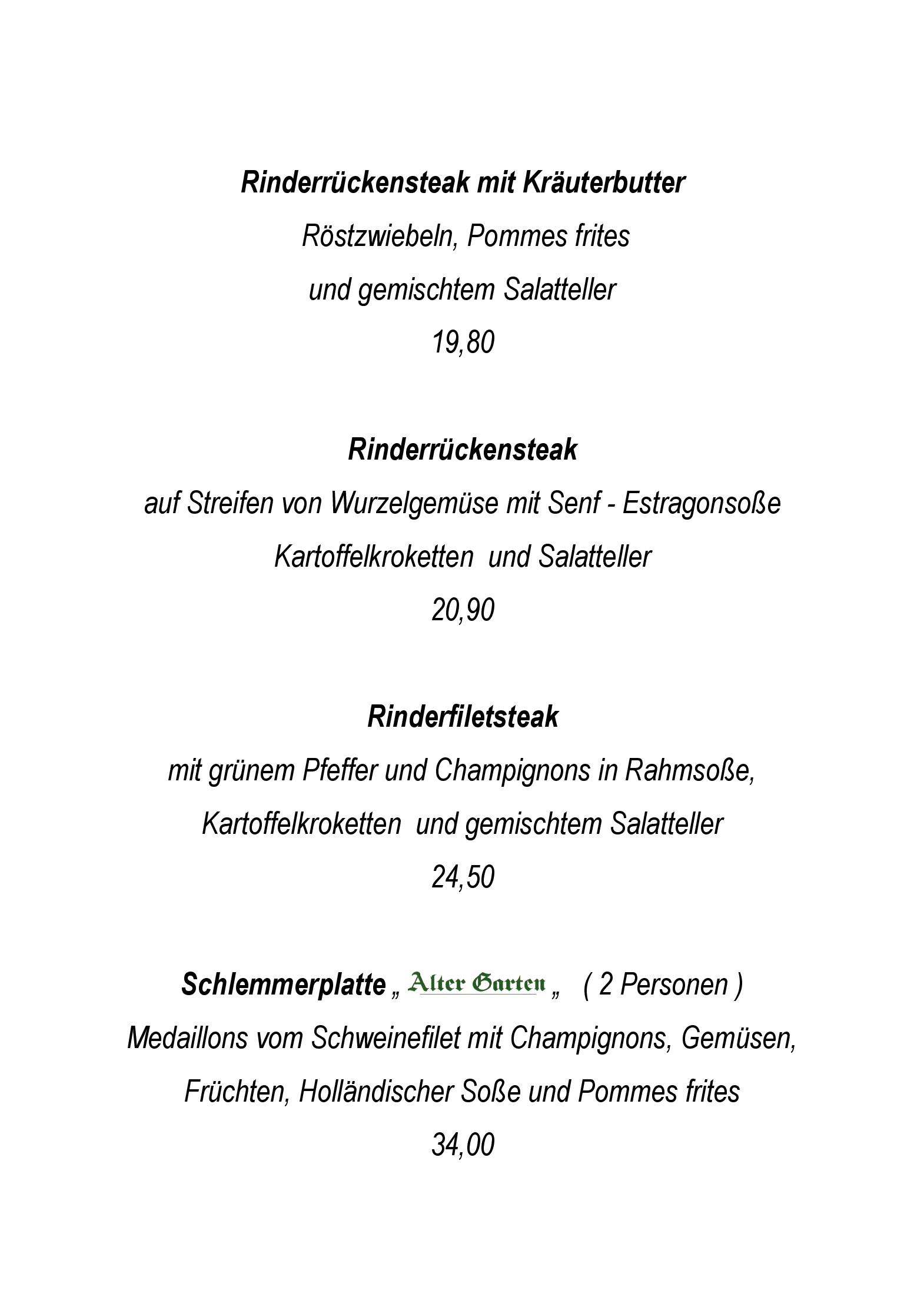 Speisekarte Alter Garten in Reken, Seite 6