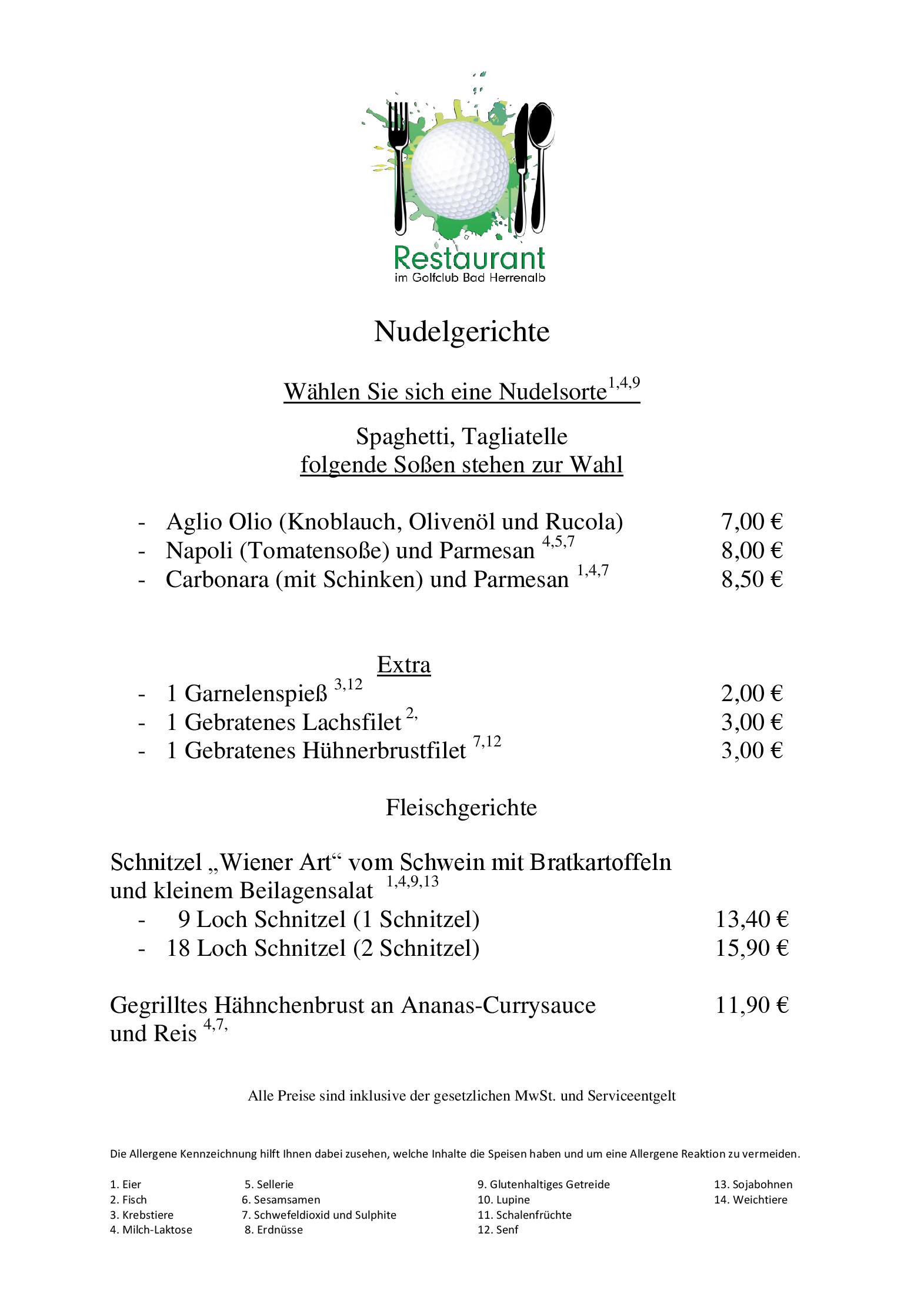 Speisekarte Restaurant im Golfclub Bad Herrenalb in Bad Herrenalb, Seite 2