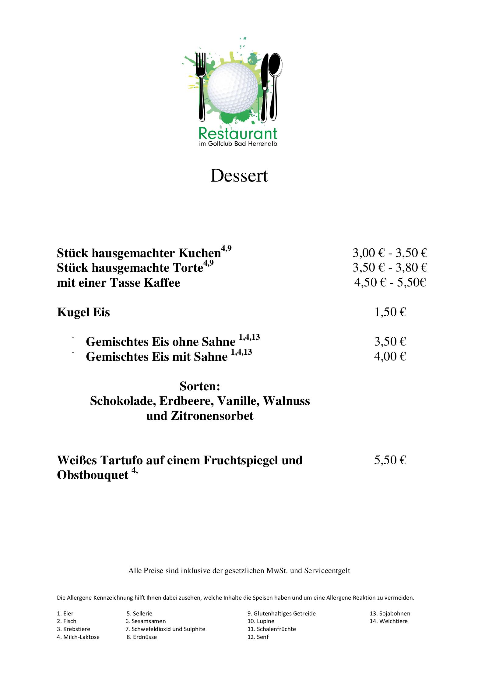 Speisekarte Restaurant im Golfclub Bad Herrenalb in Bad Herrenalb, Seite 5