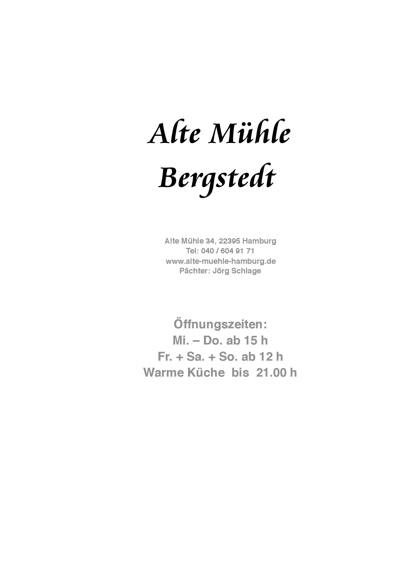 Speisekarte Alte Mühle in Hamburg, Seite 1