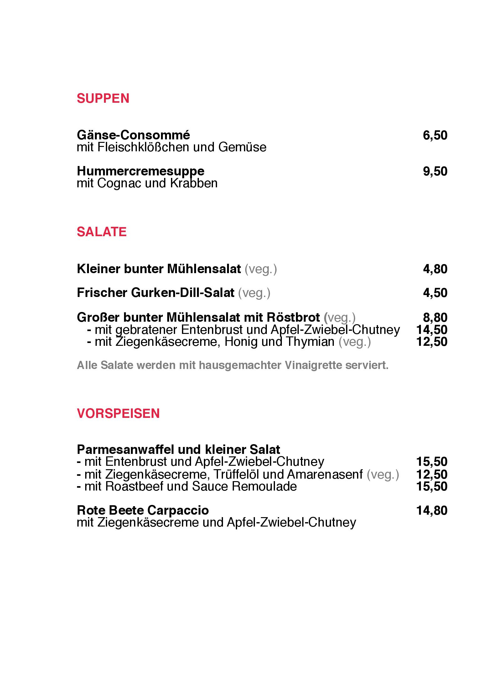 Speisekarte Alte Mühle in Hamburg, Seite 2
