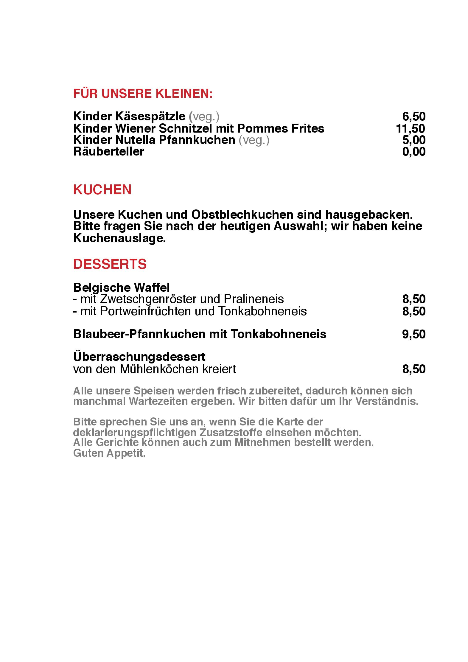 Speisekarte Alte Mühle in Hamburg, Seite 5