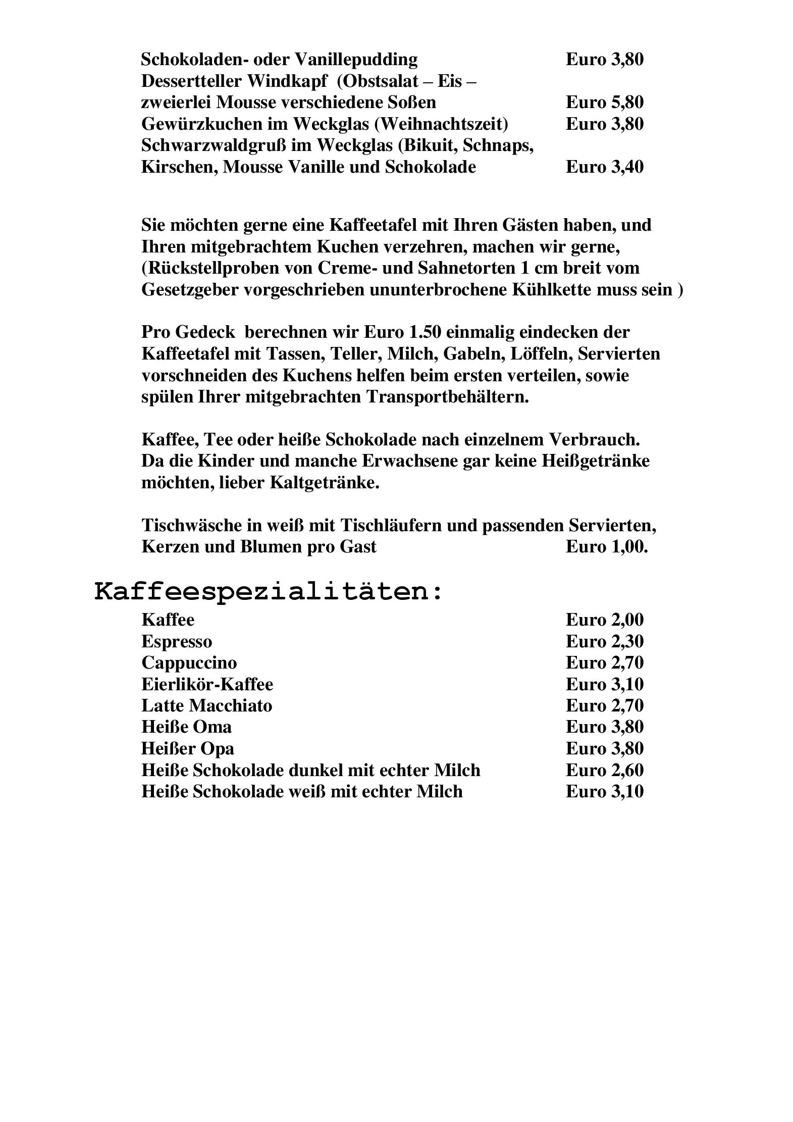 Speisekarte Deutscher Jäger in Hornberg, Seite 2