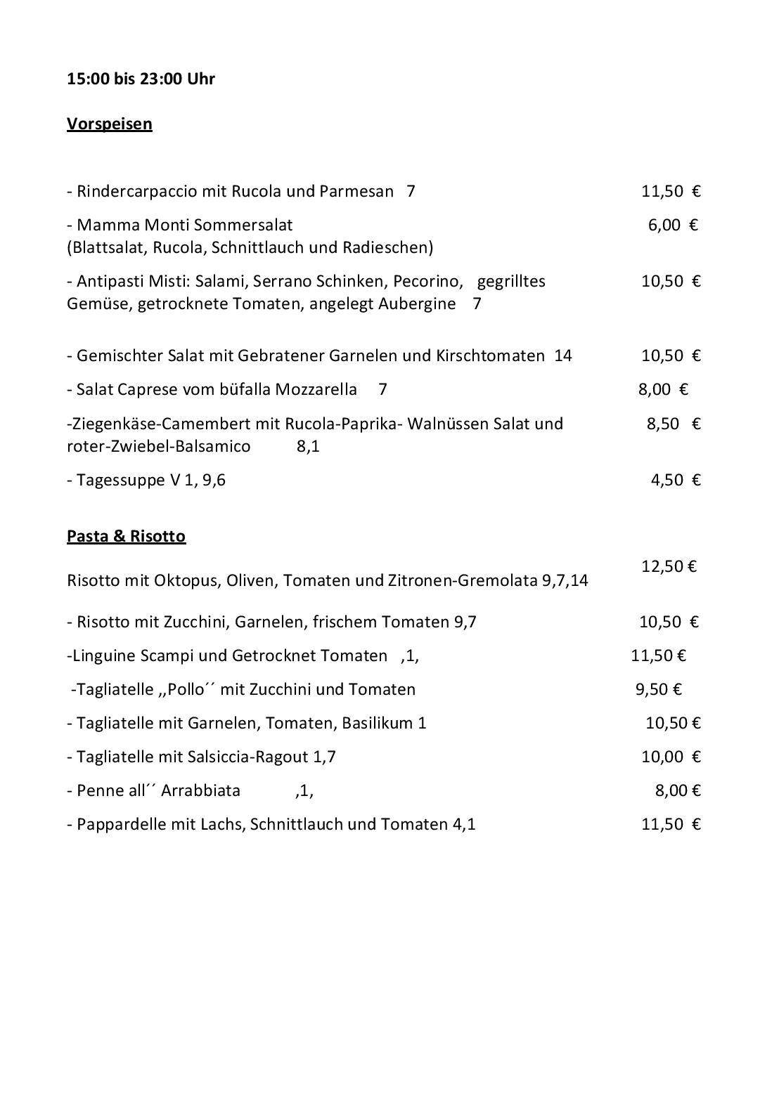 Speisekarte Restaurante Mamma Monti Bar in Berlin, Seite 1