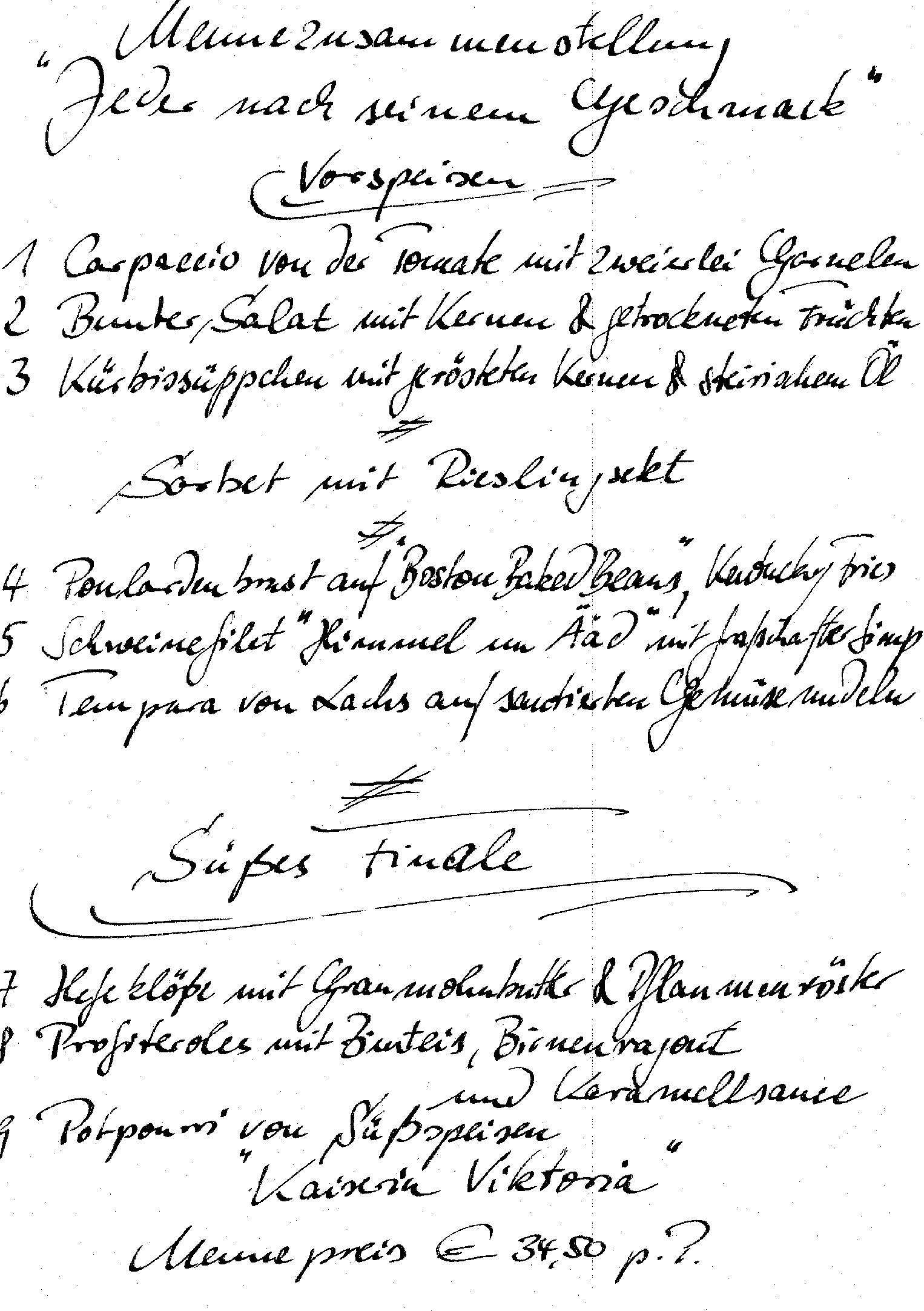 Speisekarte Kaiser Friedrich in Mönchengladbach, Seite 1