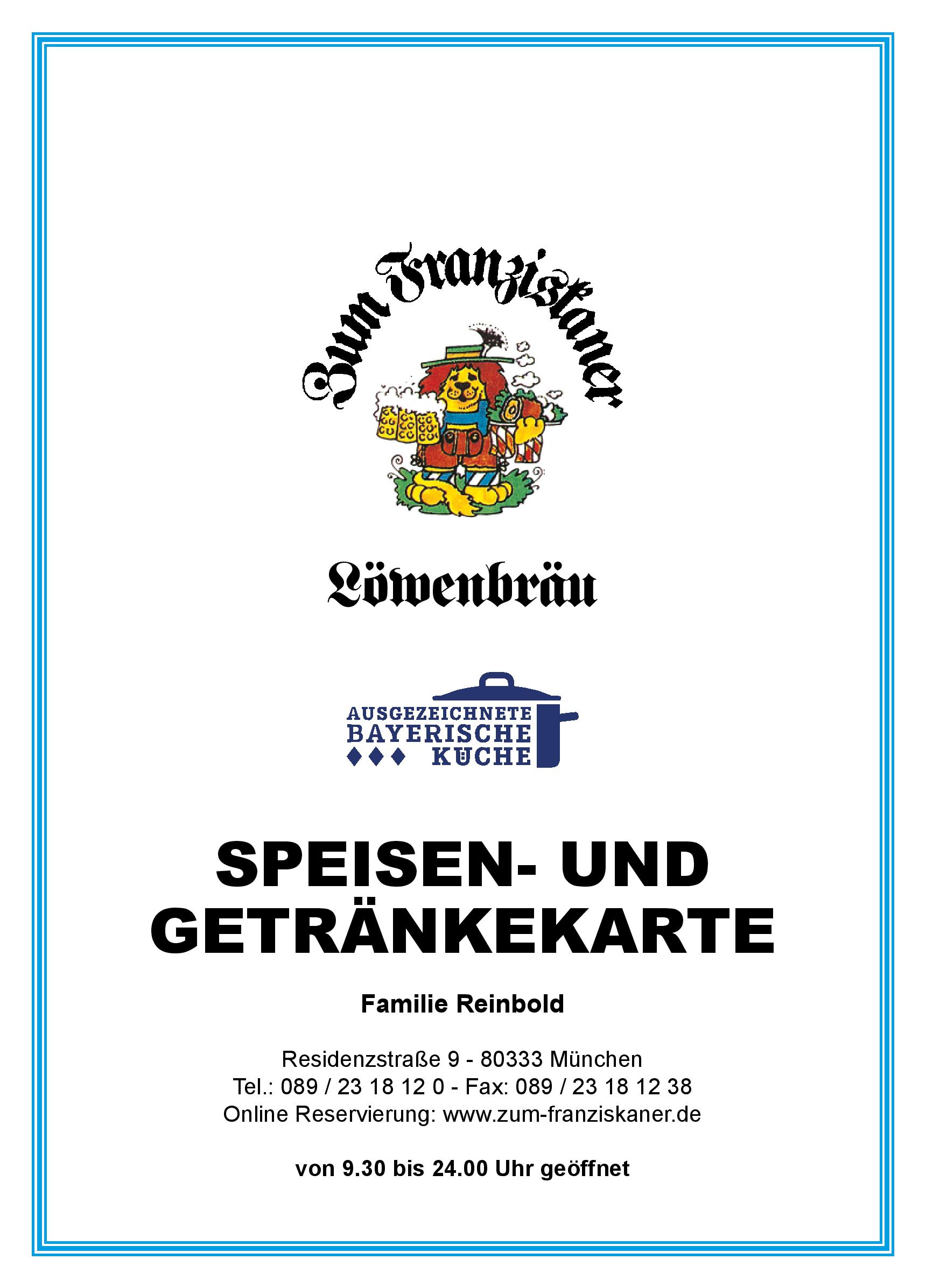 Speisekarte Gaststätte Zum Franziskaner in München, Seite 1