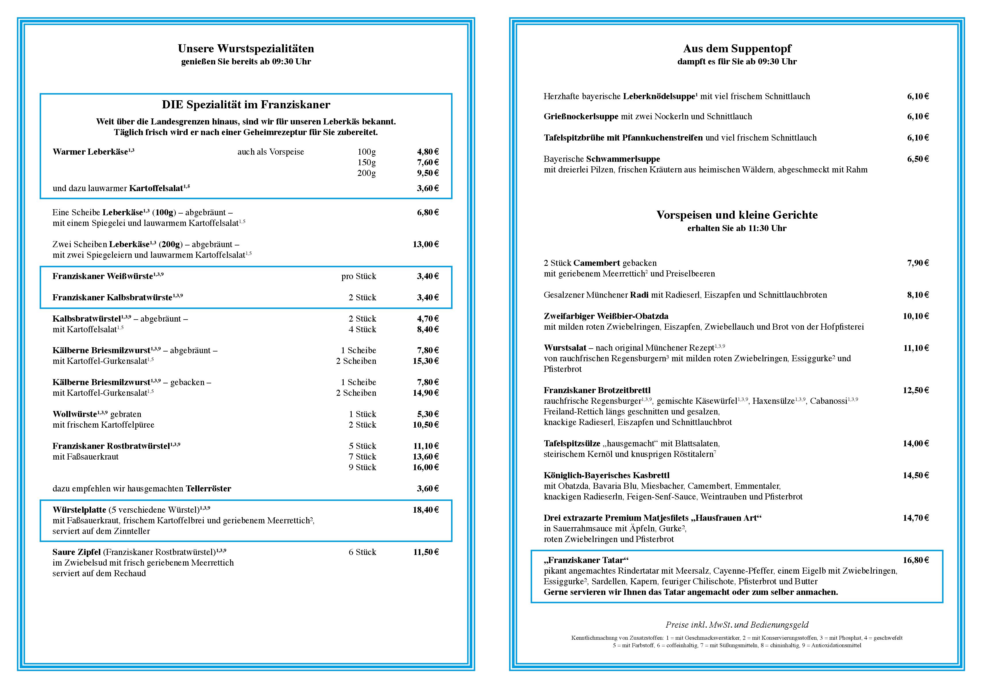 Speisekarte Gaststätte Zum Franziskaner in München, Seite 3