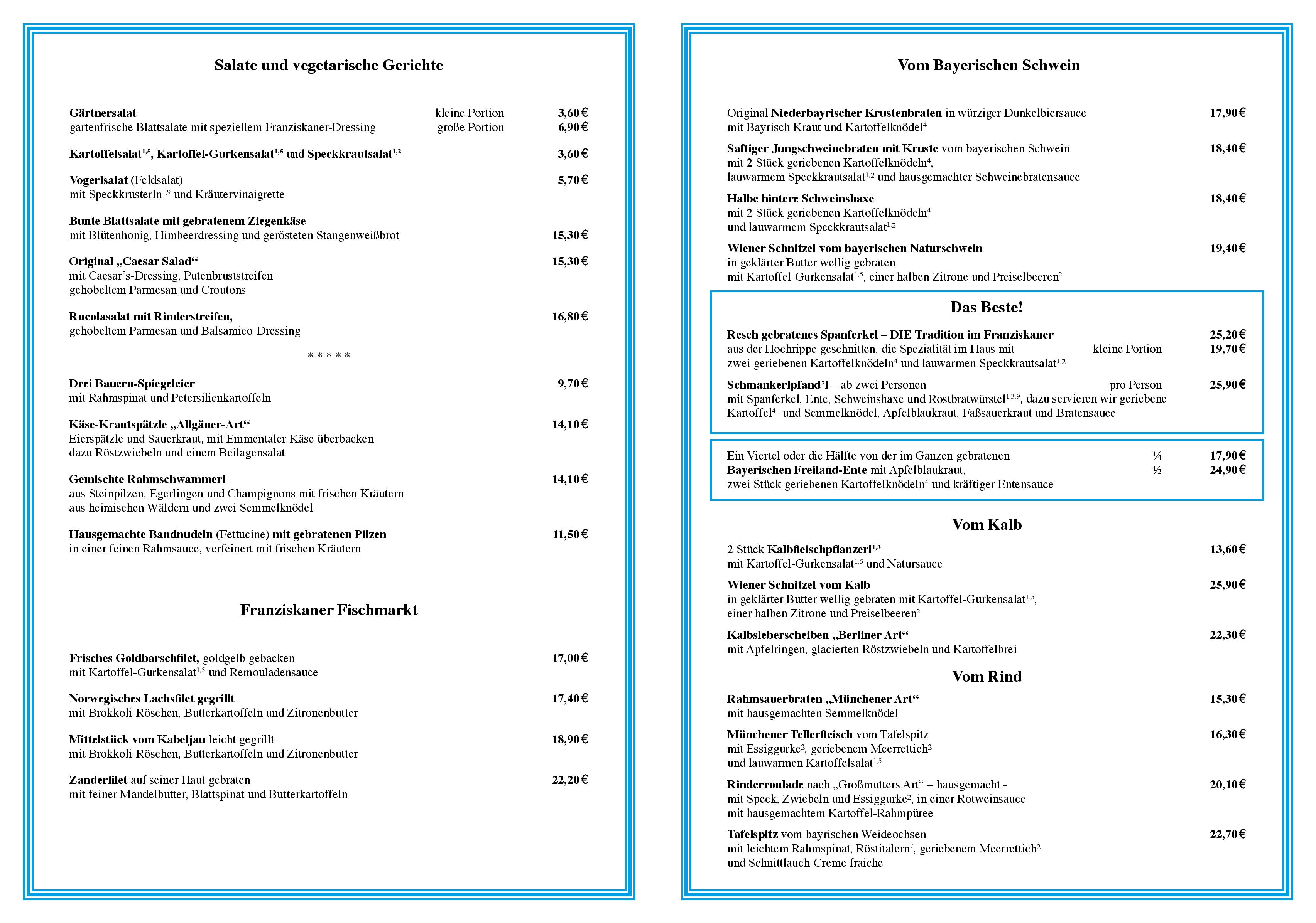 Speisekarte Gaststätte Zum Franziskaner in München, Seite 4