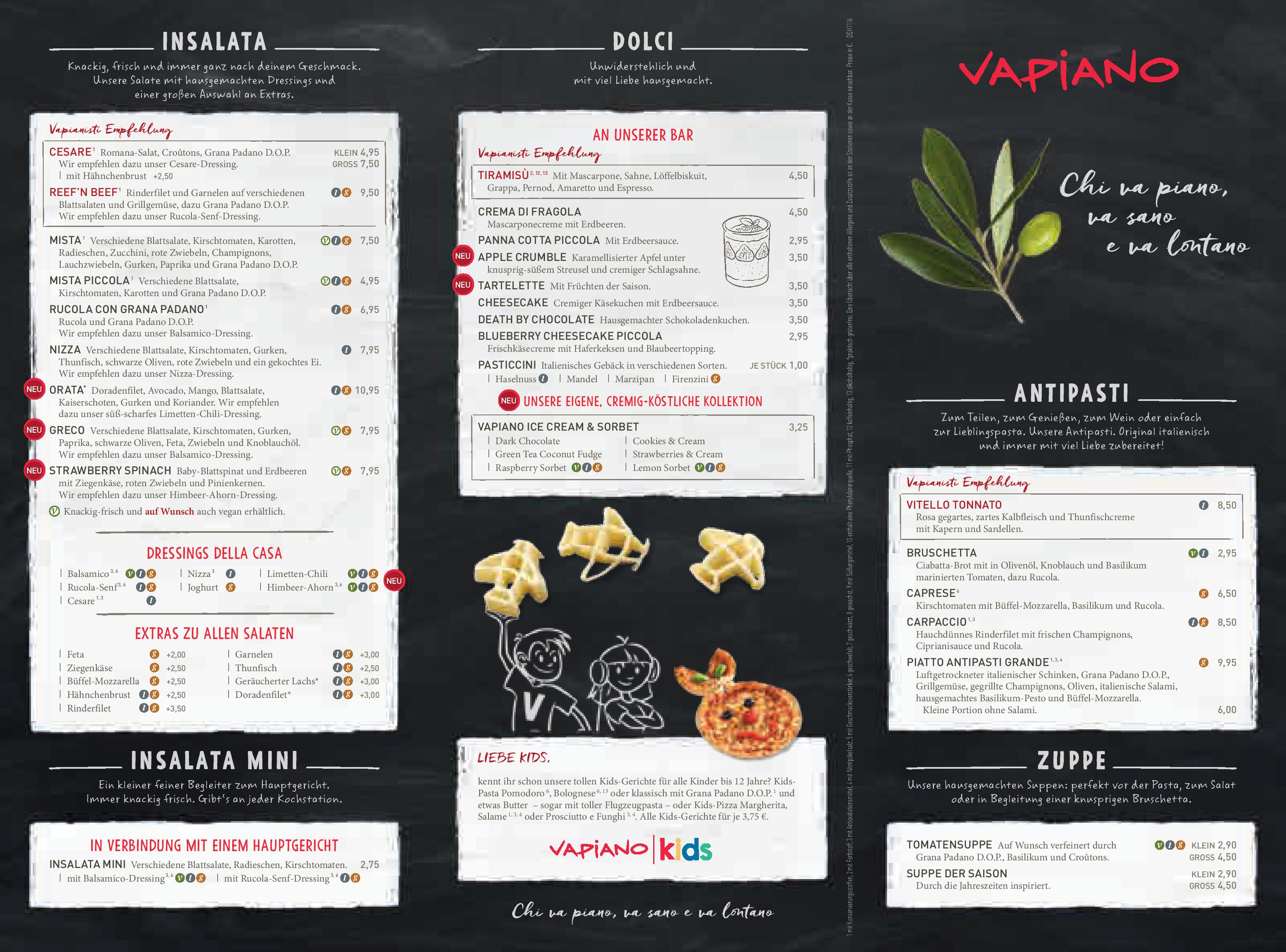 Speisekarte Vapiano Karlsruhe in Karlsruhe, Seite 1