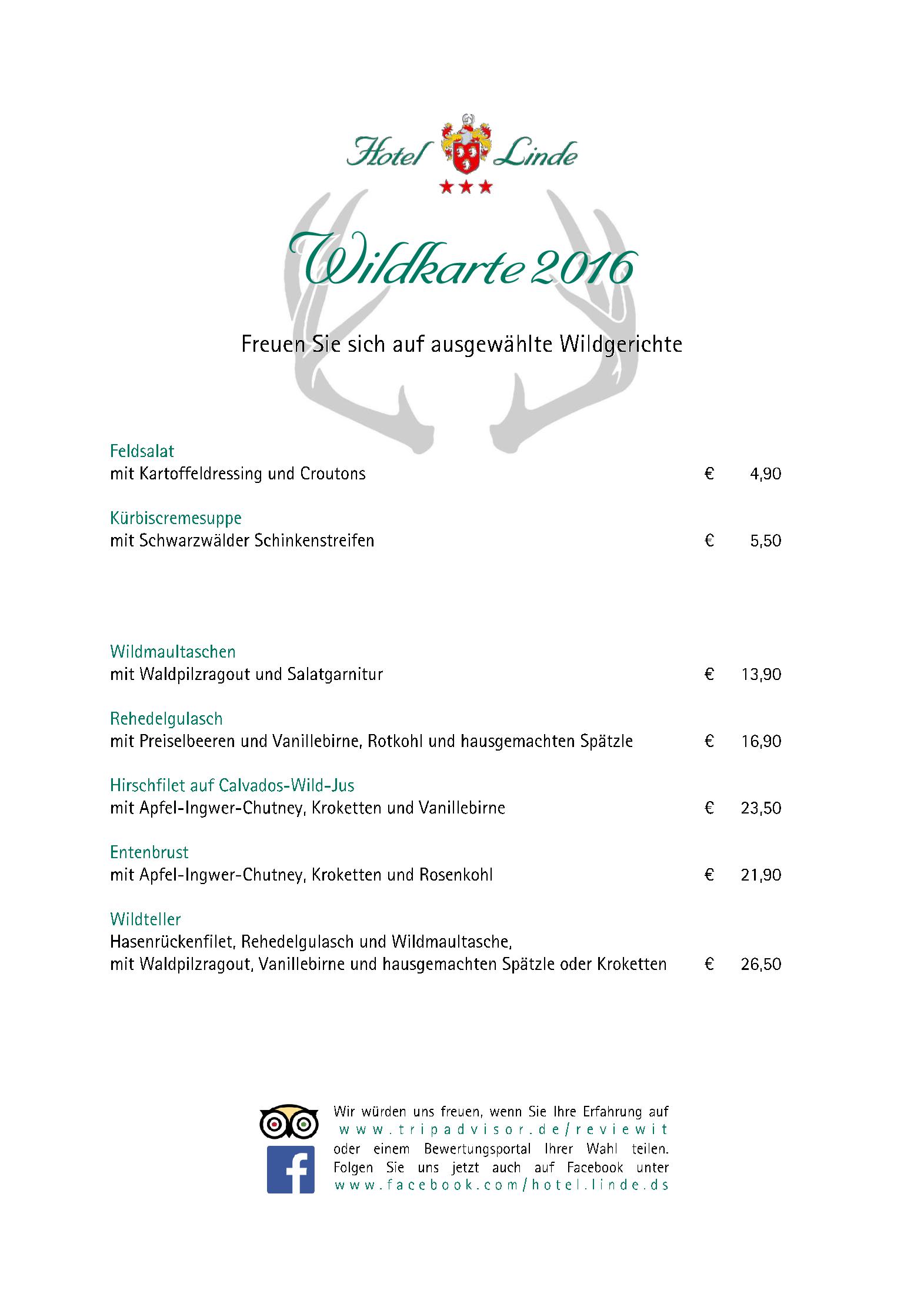 Speisekarte Hotel Linde Donaueschingen in Donaueschingen, Seite 1