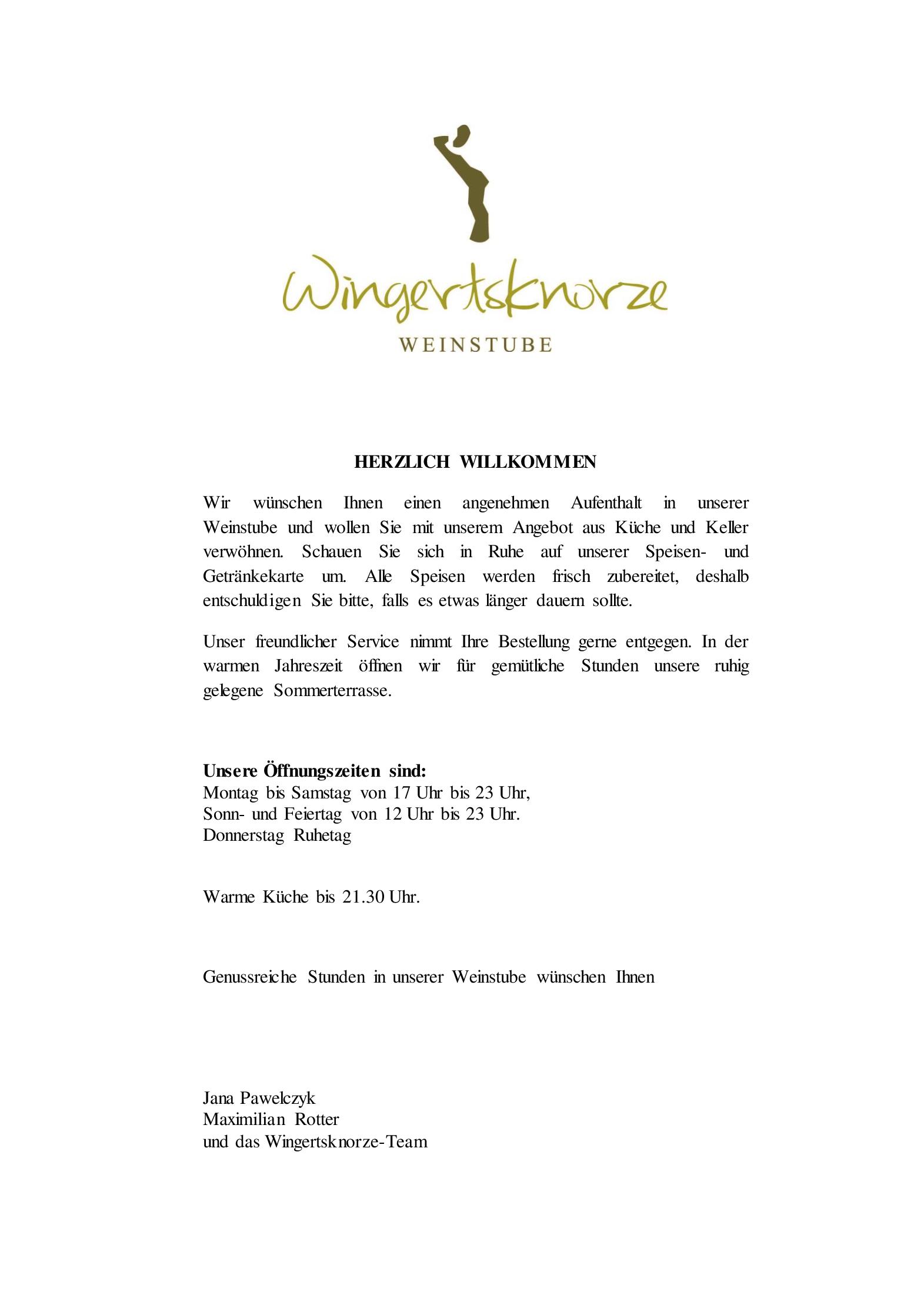 Speisekarte Weinstube Wingertsknorze in Oestrich-Winkel, Seite 1