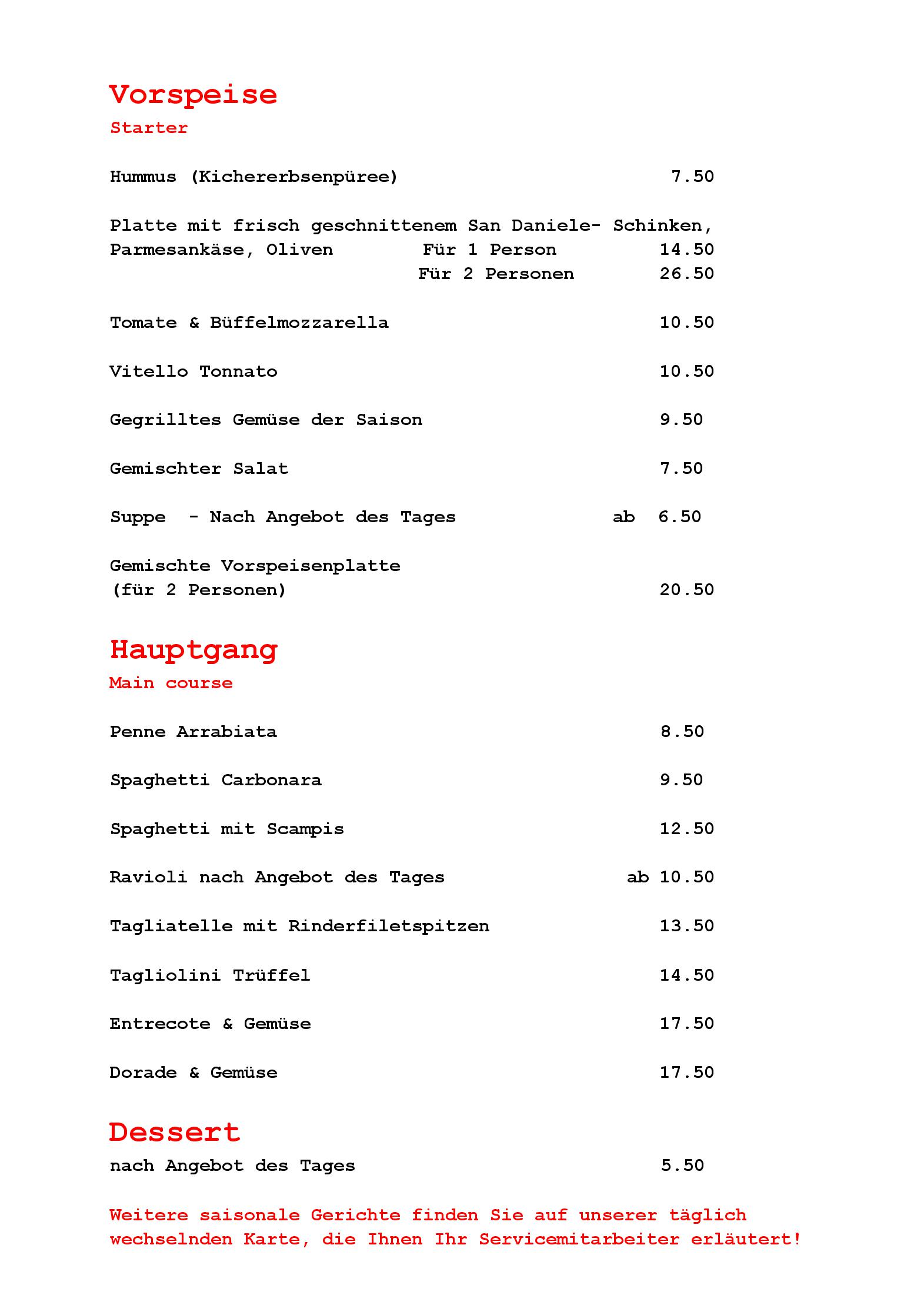 Speisekarte NiroNiro Restaurant & Weinbar in München , Seite 1