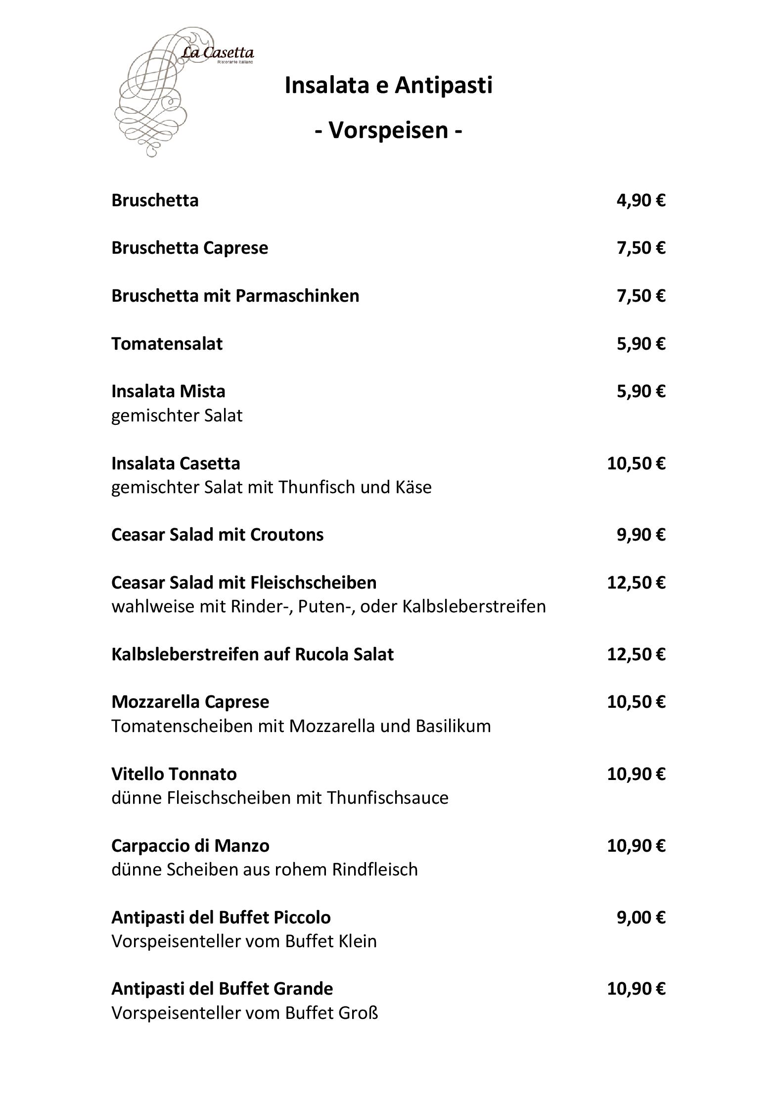 Speisekarte La Casetta in Hamburg, Seite 4