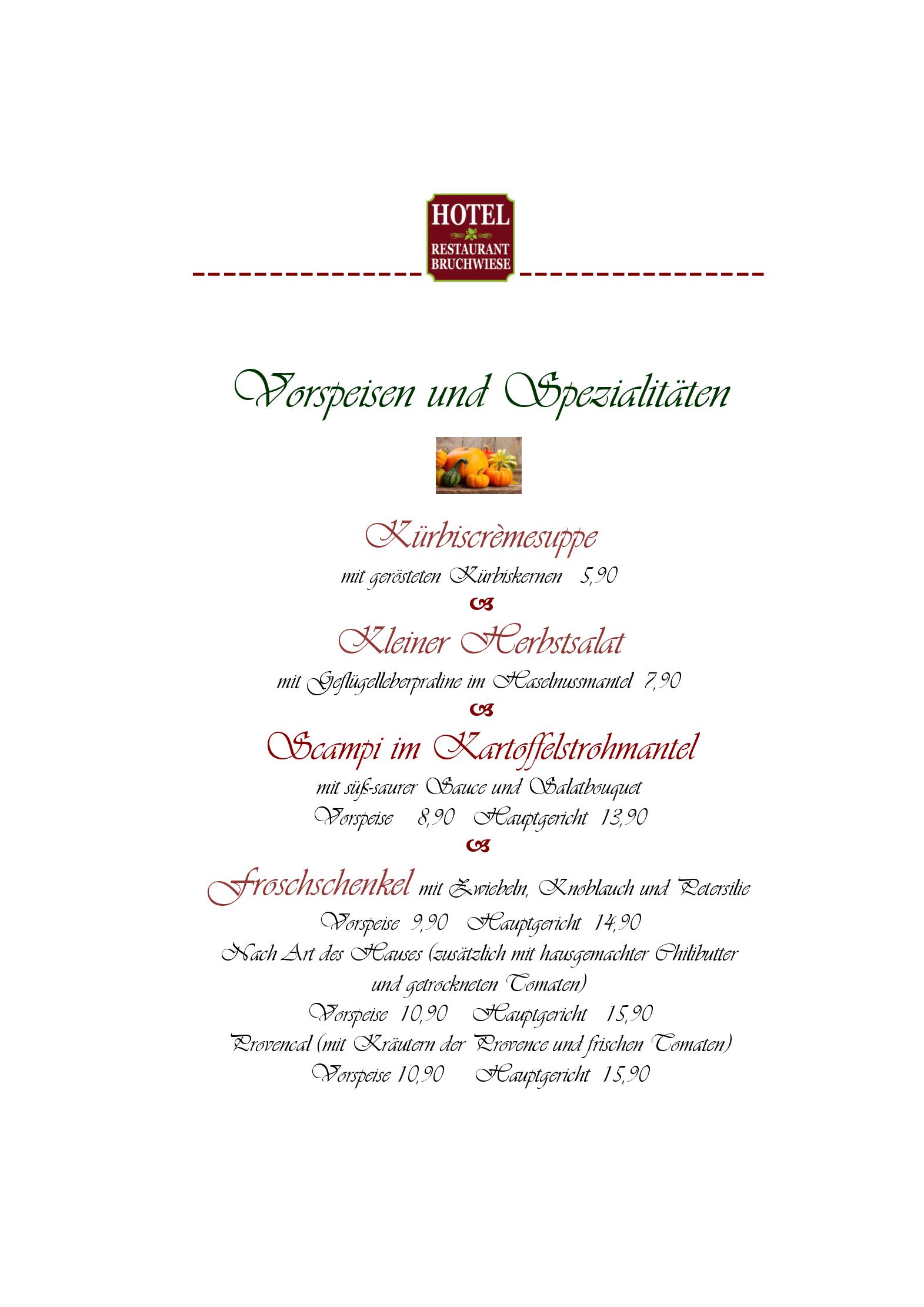 Speisekarte Bruchwiese in Saarbrücken, Seite 1