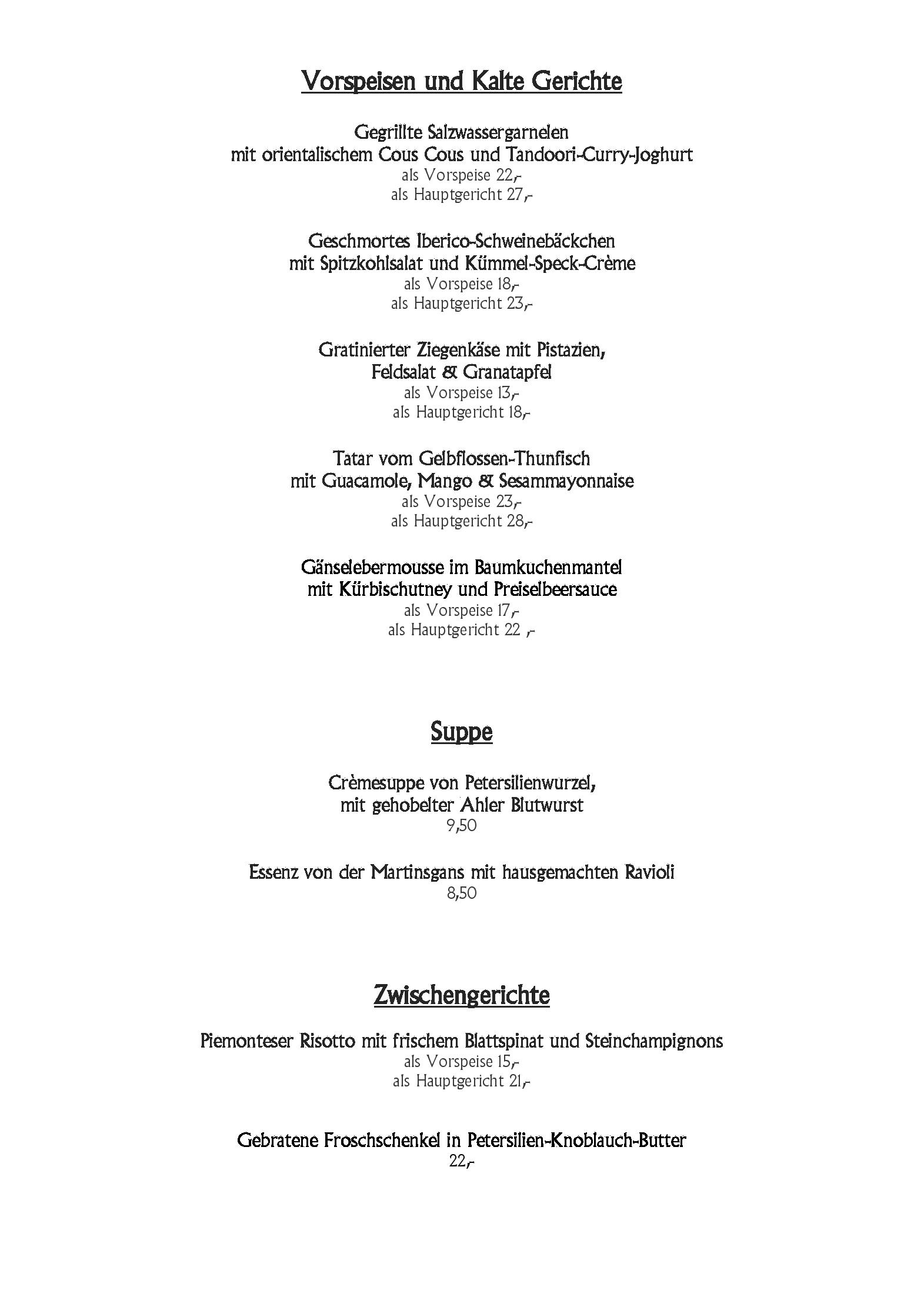 Speisekarte Landhotel zum Bären in Balduinstein, Seite 2