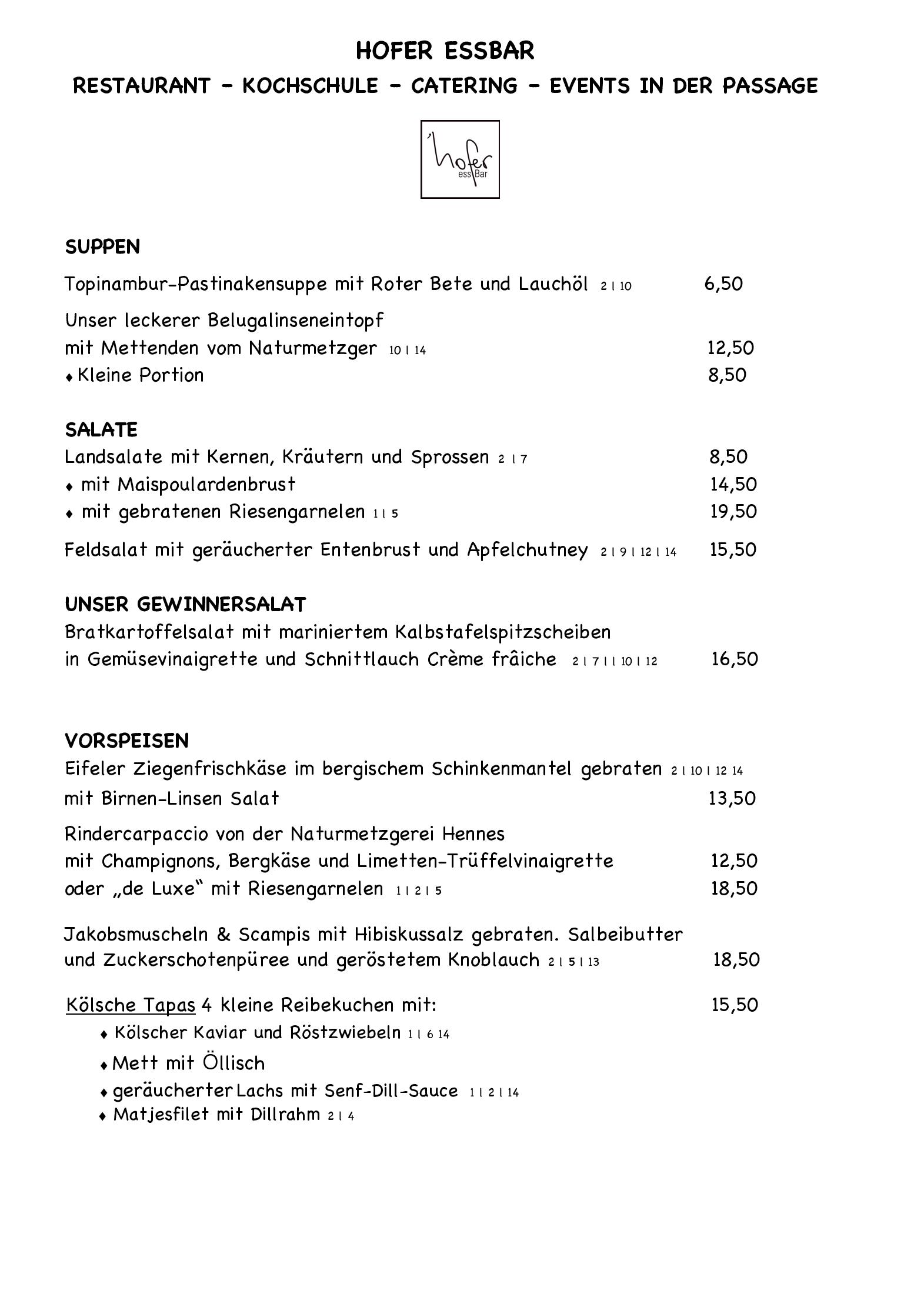 Speisekarte Hofer essBar in Köln, Seite 2
