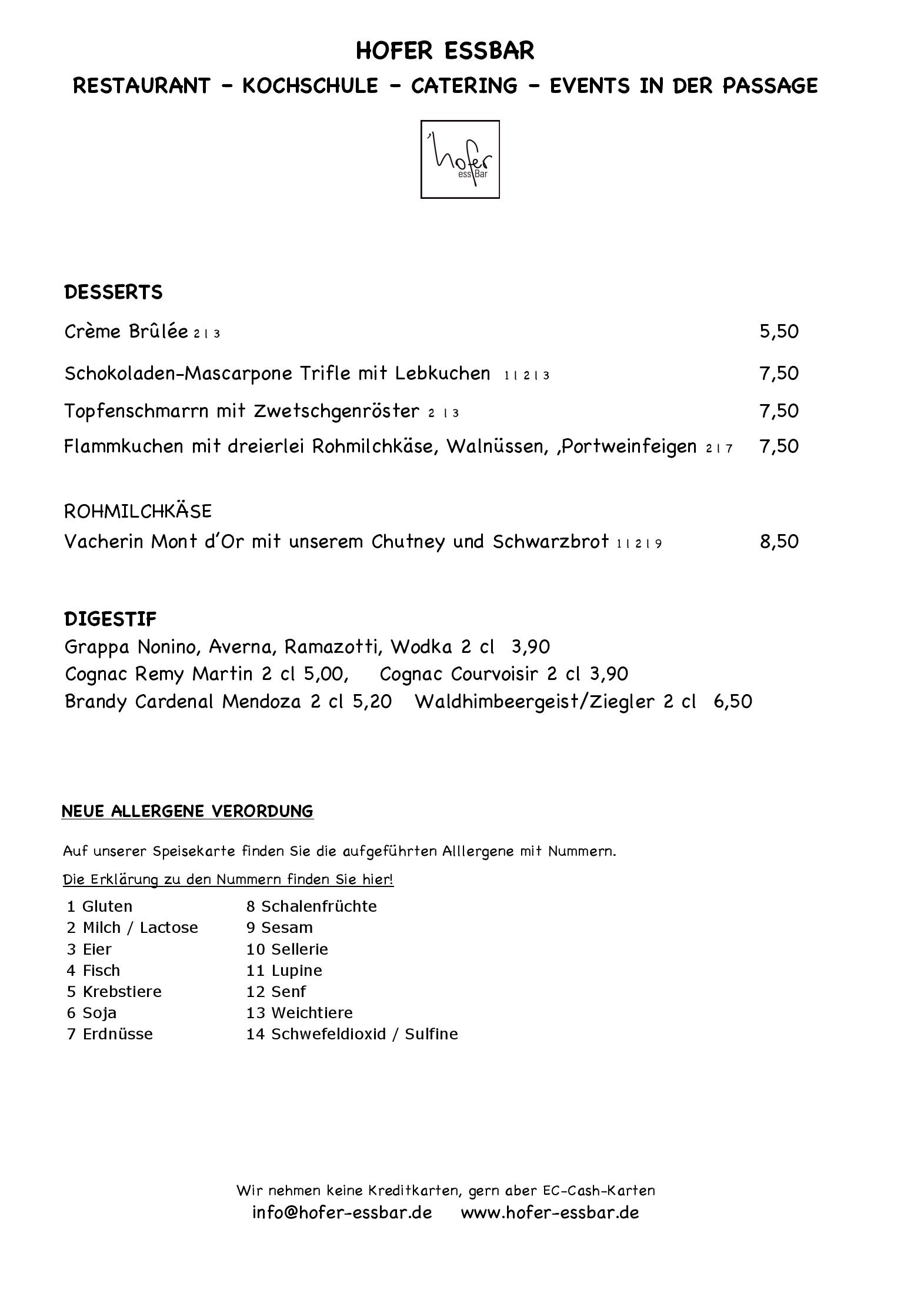 Speisekarte Hofer essBar in Köln, Seite 4