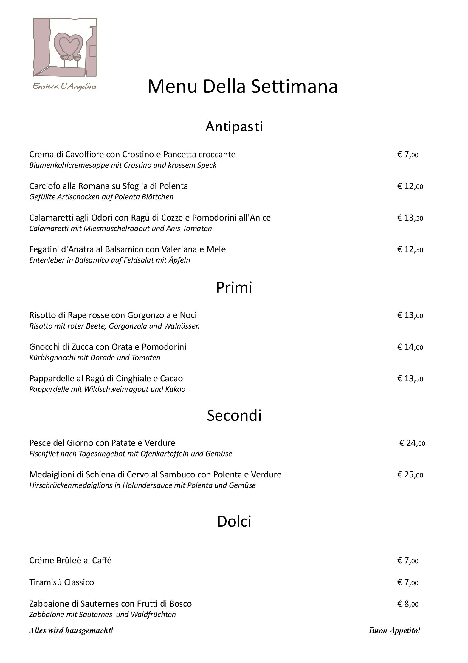 Speisekarte Enoteca L'Angolino in Berlin, Seite 1
