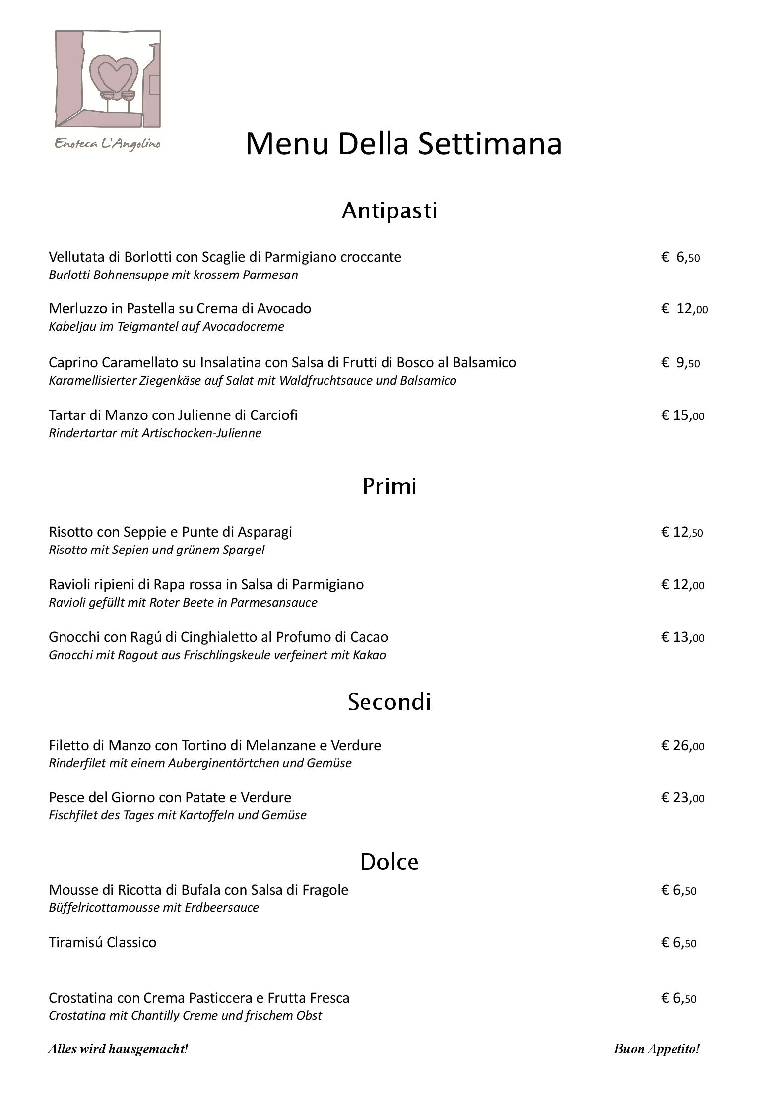 Speisekarte Enoteca L'Angolino in Berlin, Seite 2
