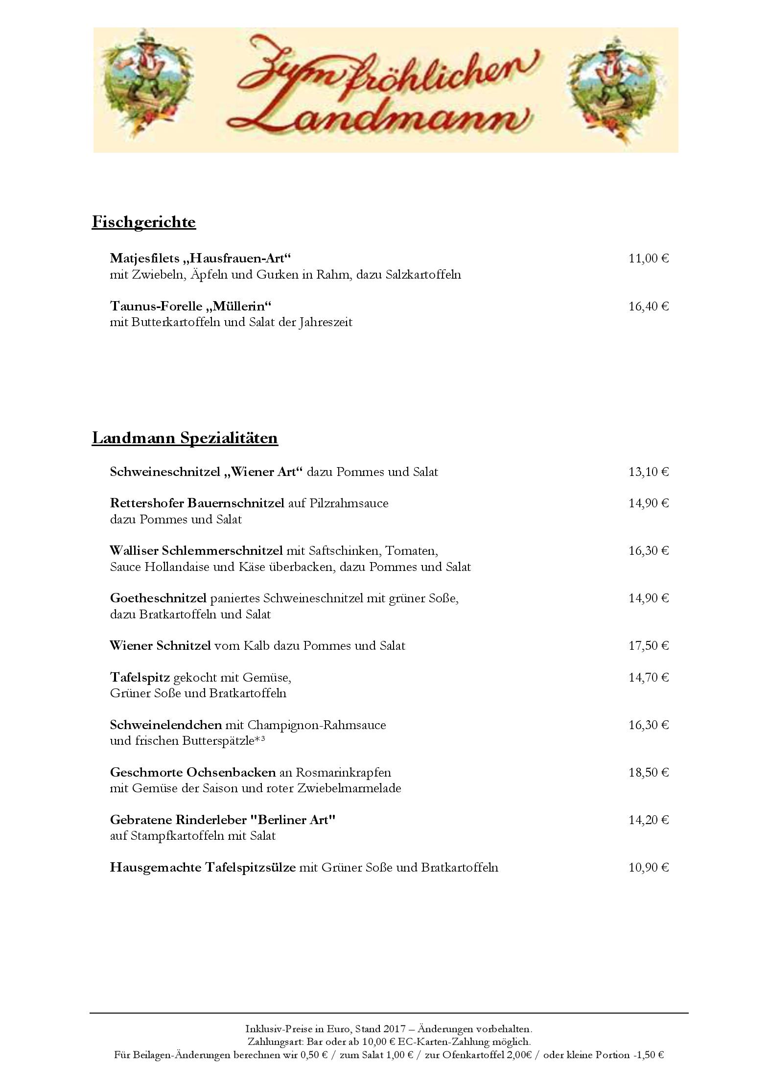 Speisekarte Zum fröhlichen Landmann in Kelkheim (Taunus), Seite 2