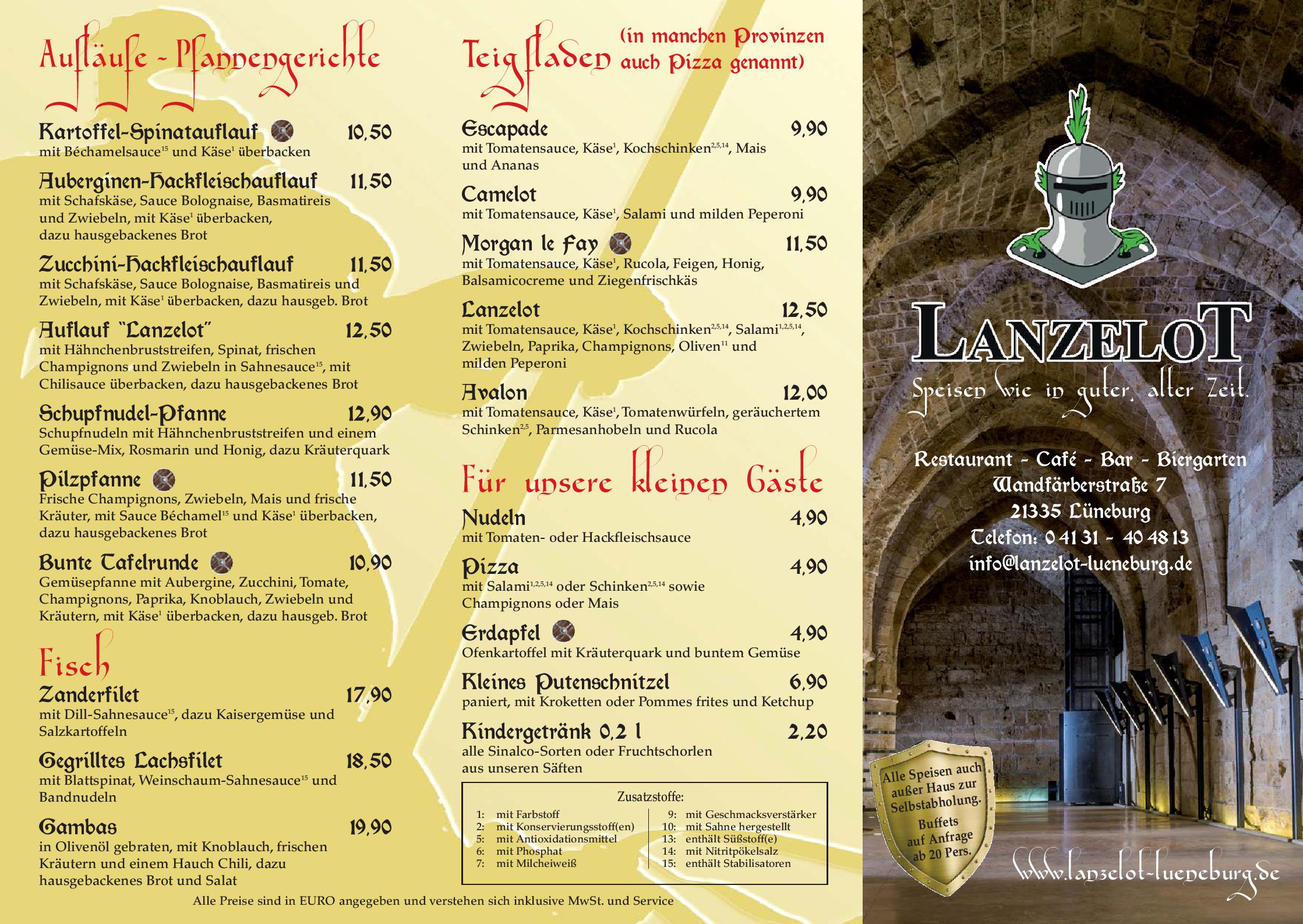 Speisekarte Lanzelot in Lüneburg, Seite 1