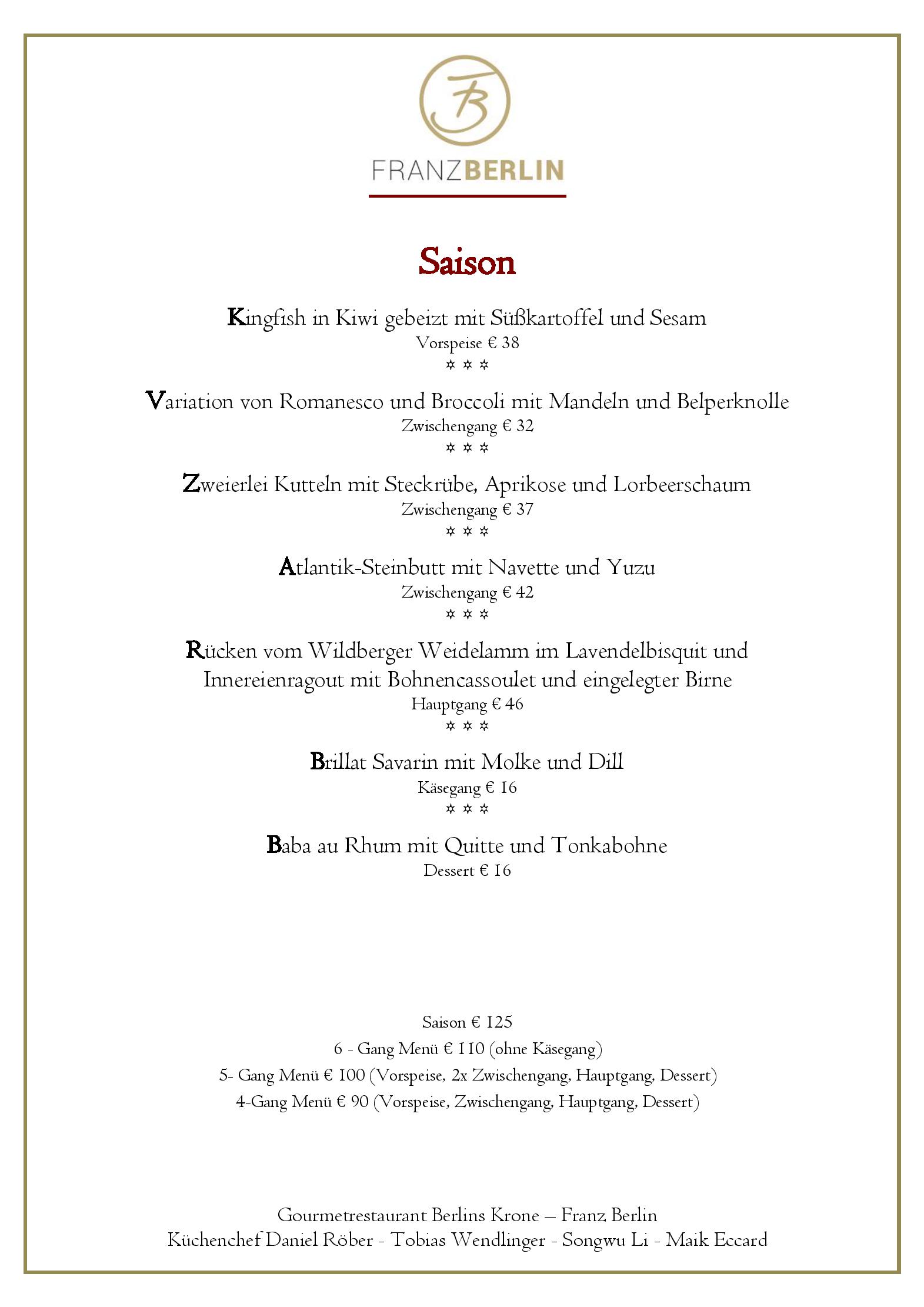 Speisekarte Gourmetrestaurant Berlins Krone in Bad Teinach-Zavelstein, Seite 3