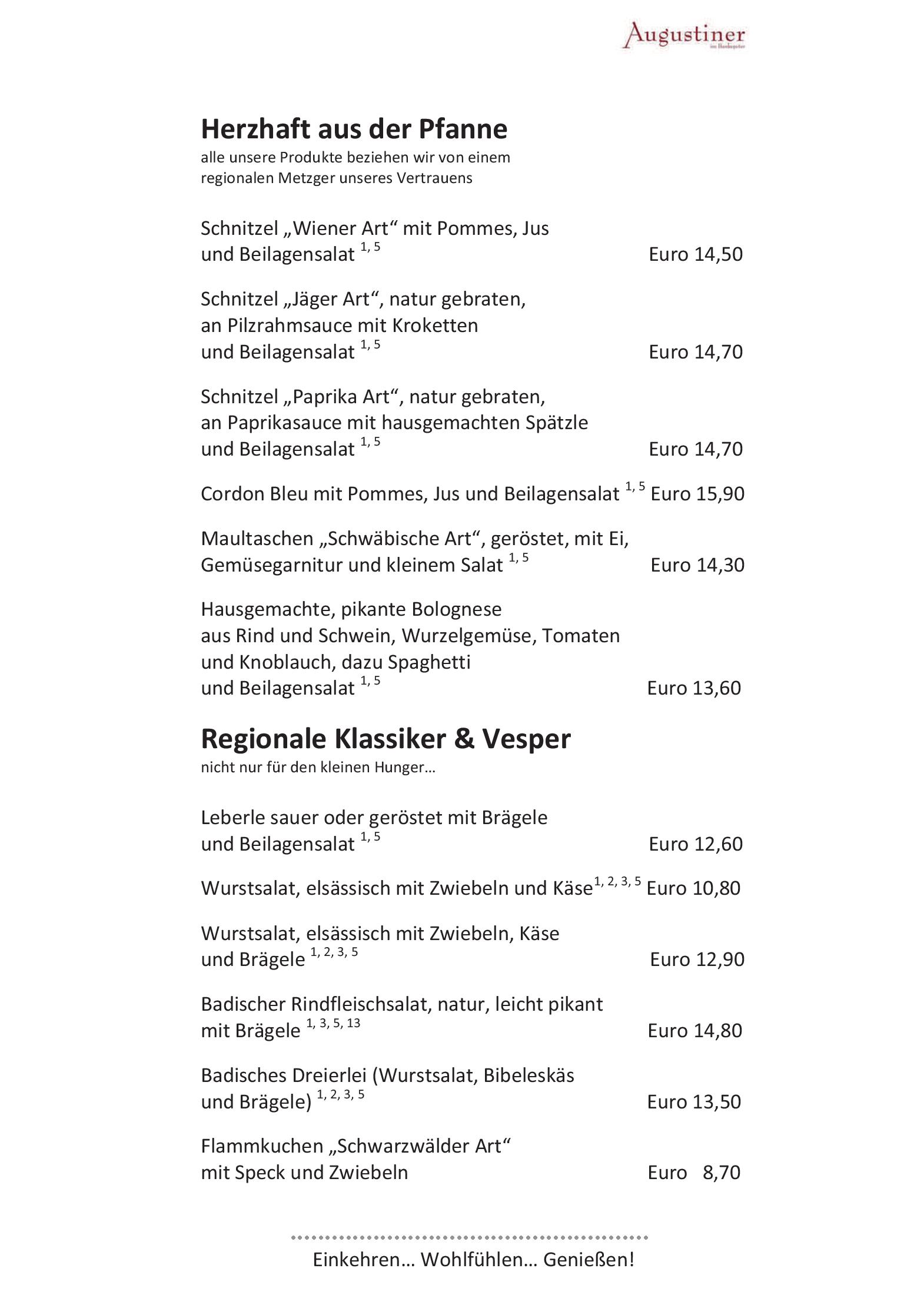 Speisekarte Augustiner im Bankepeter in Freiburg, Seite 4
