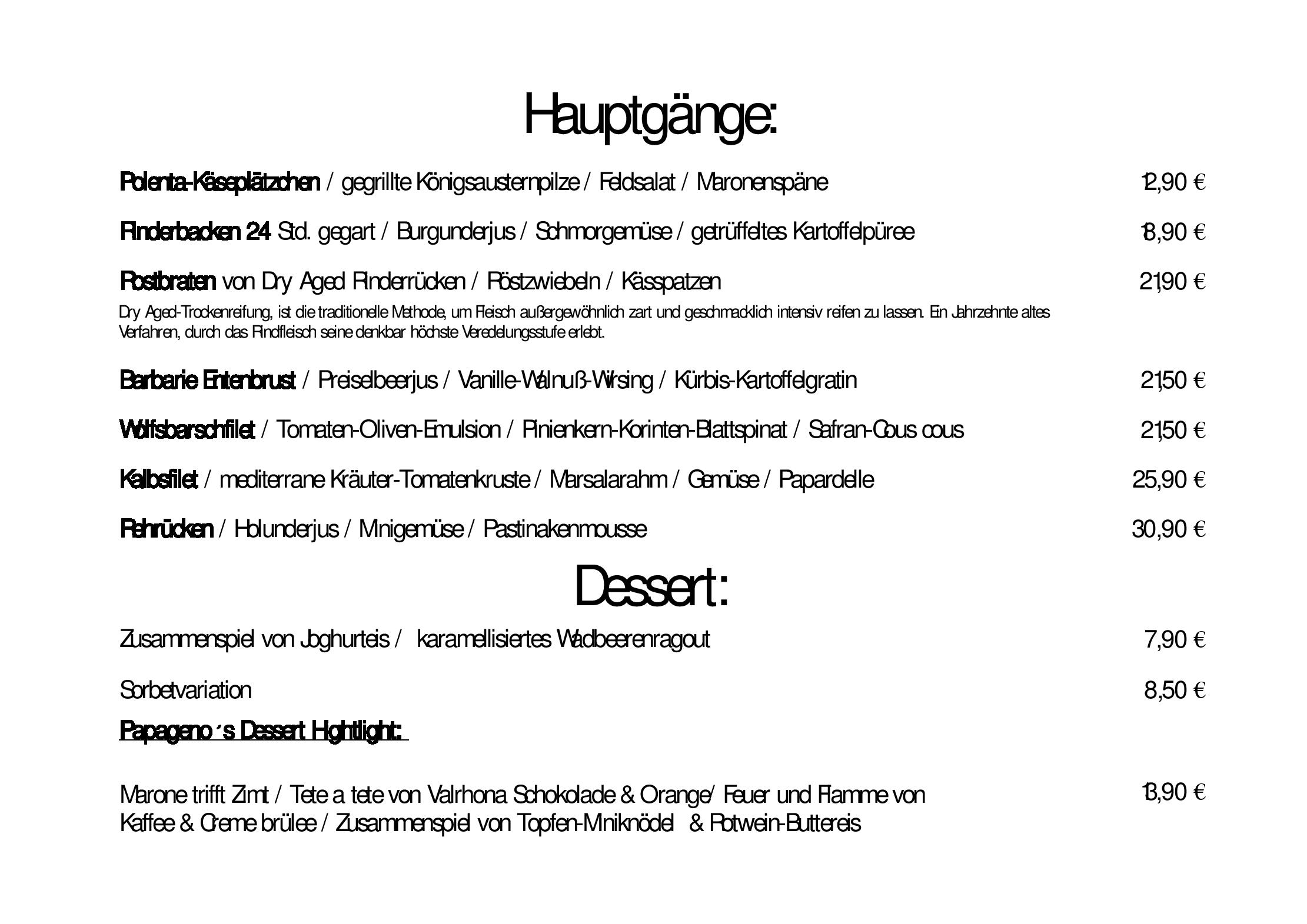 Speisekarte Restaurant Papageno in Augsburg, Seite 2
