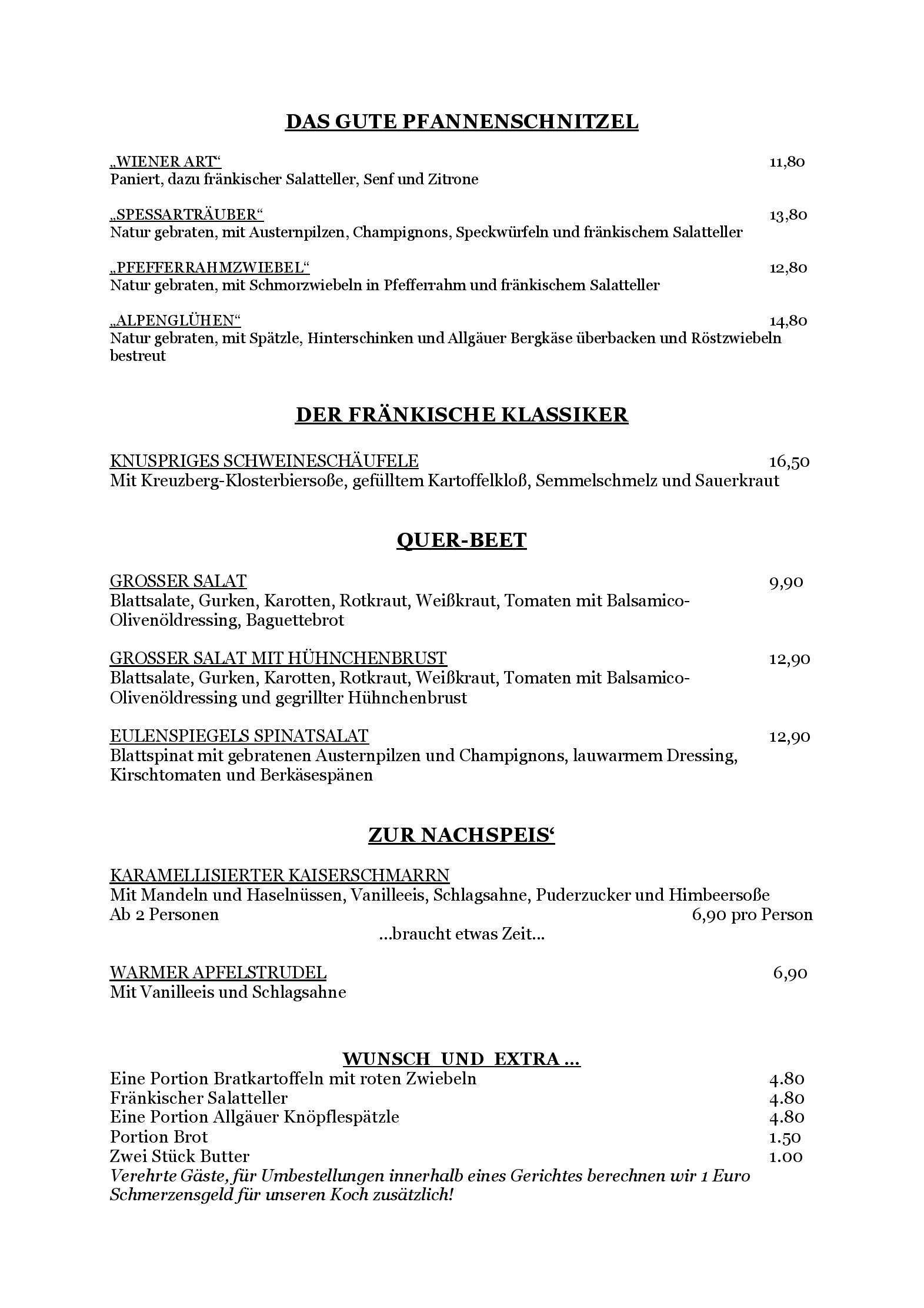 Speisekarte Till Eulenspiegel in Würzburg, Seite 1