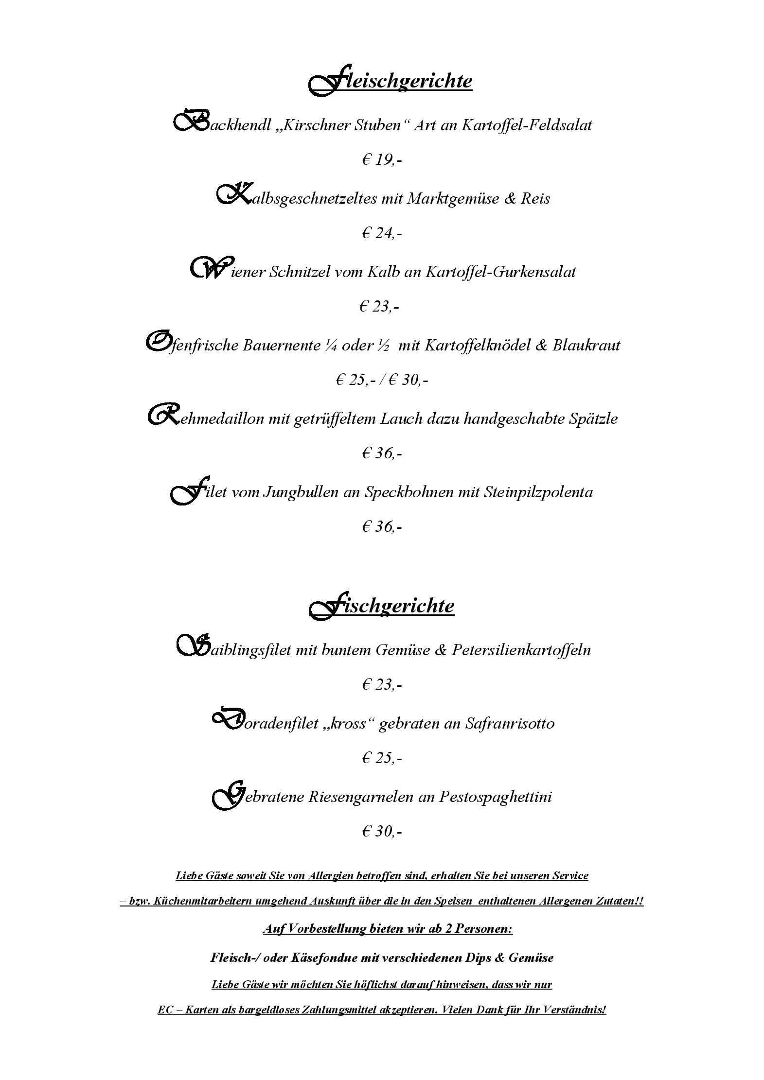 Speisekarte Kirschner Stuben in Rottach-Egern, Seite 3
