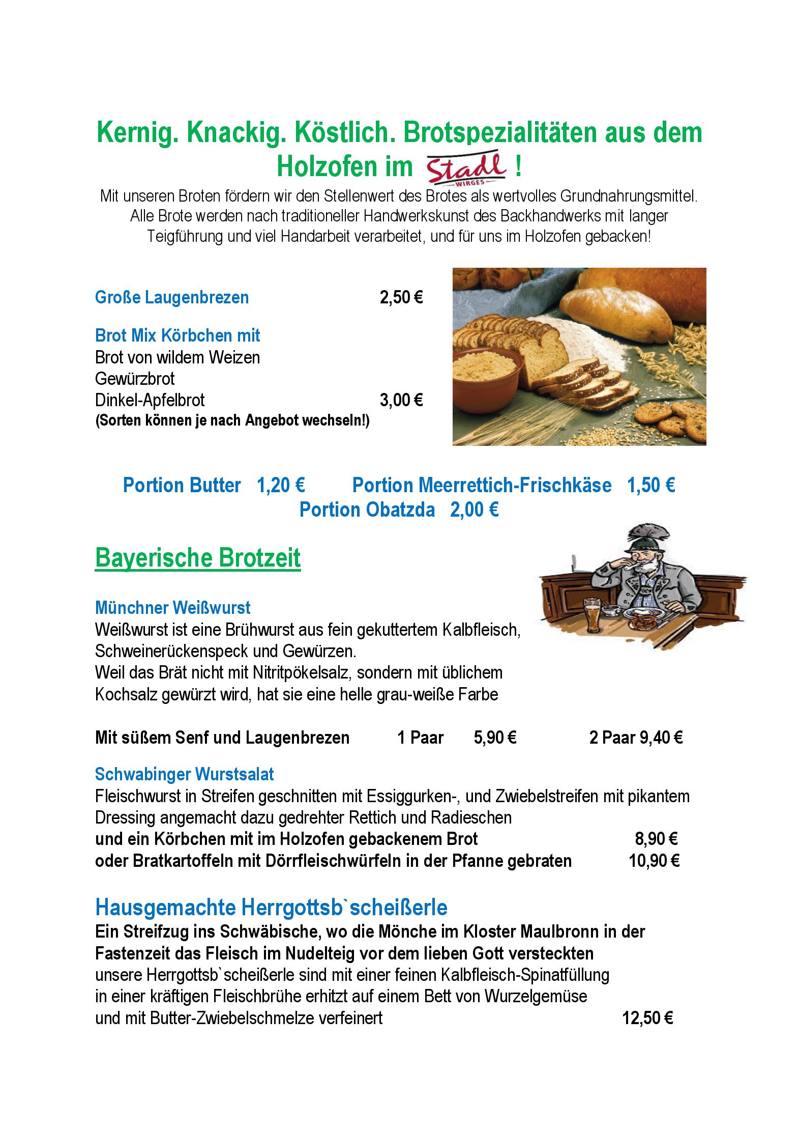 Speisekarte Stadl Wirges in Wirges, Seite 1