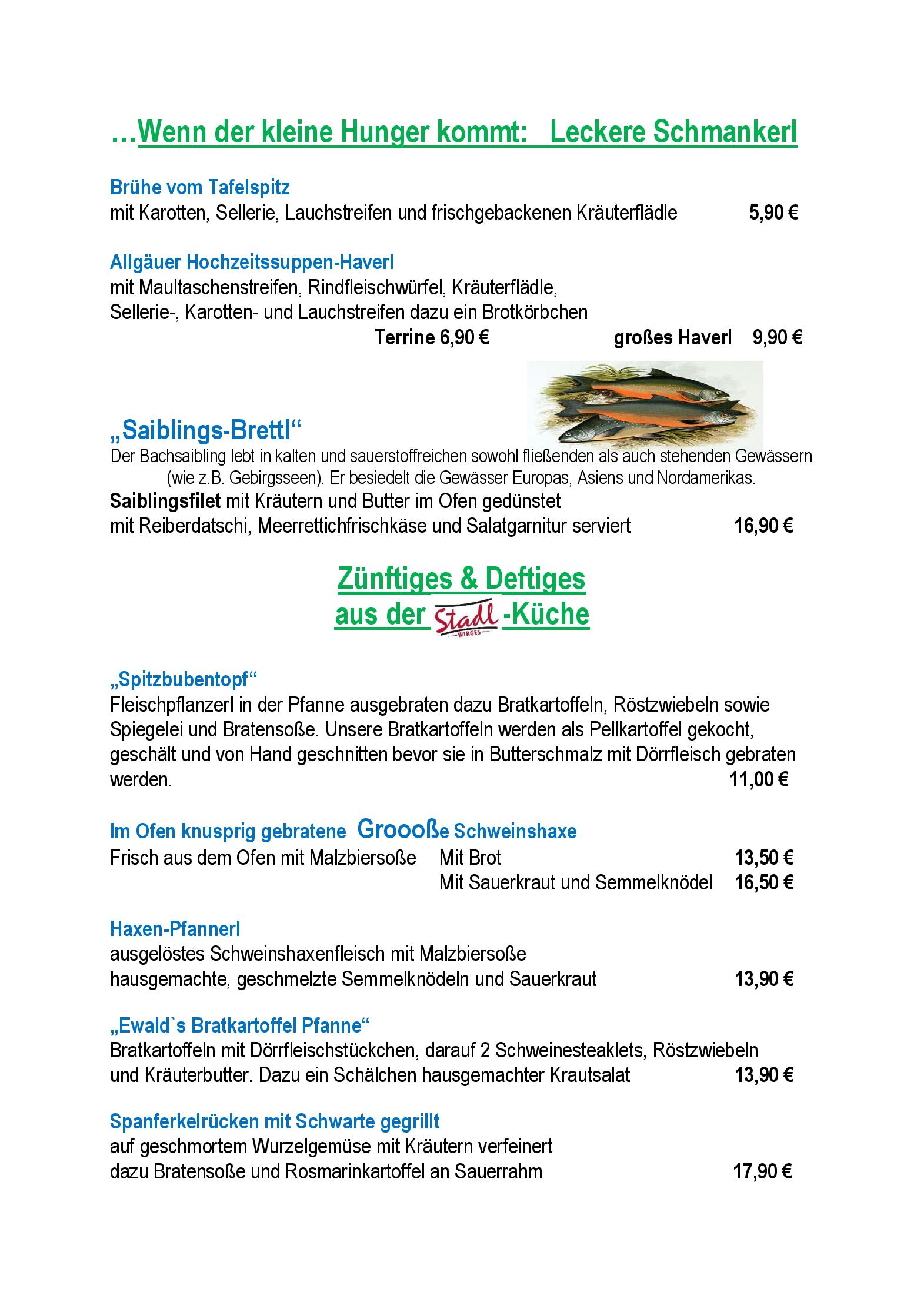 Speisekarte Stadl Wirges in Wirges, Seite 2