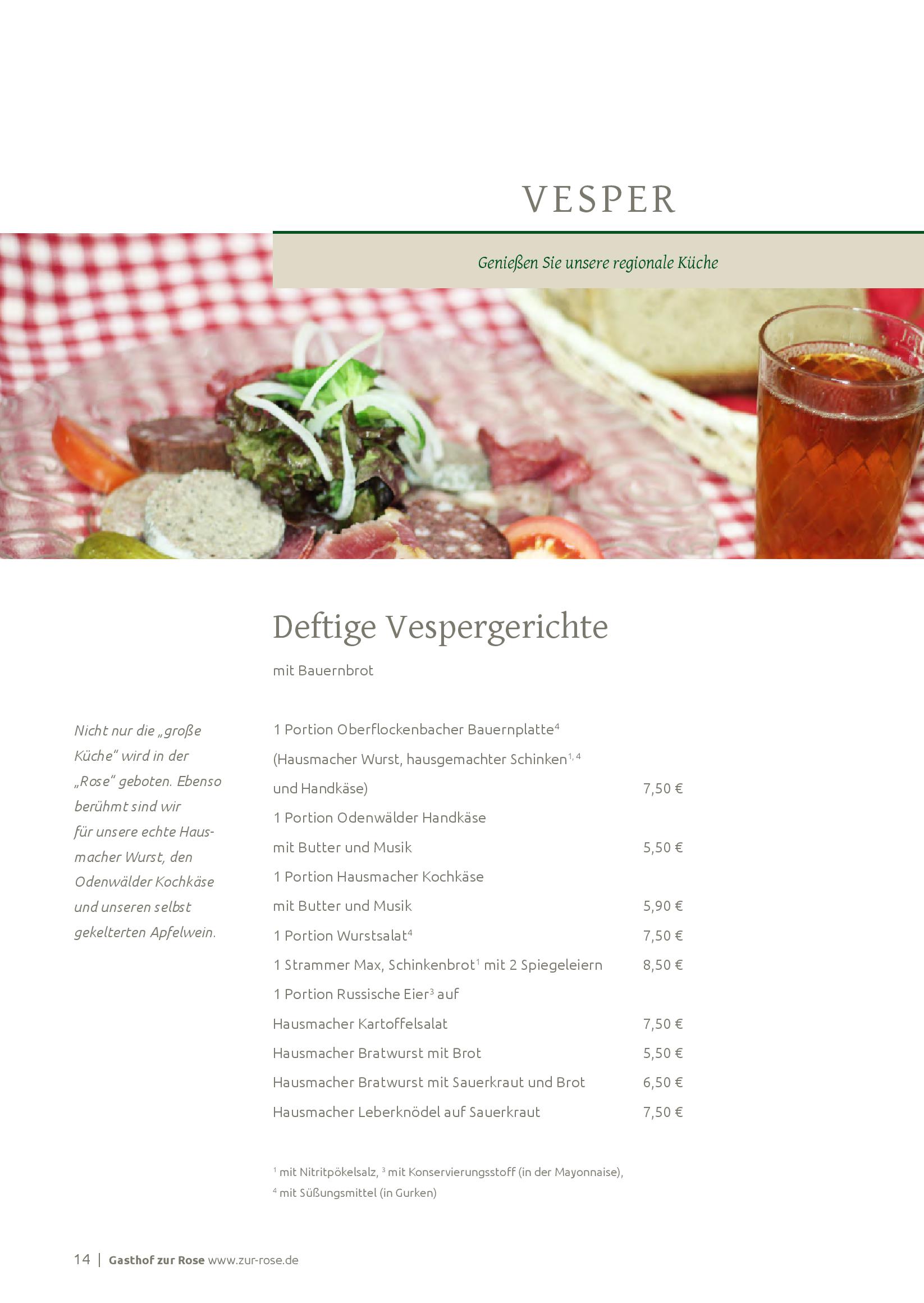 Speisekarte Gasthof zur Rose in Weinheim, Seite 14