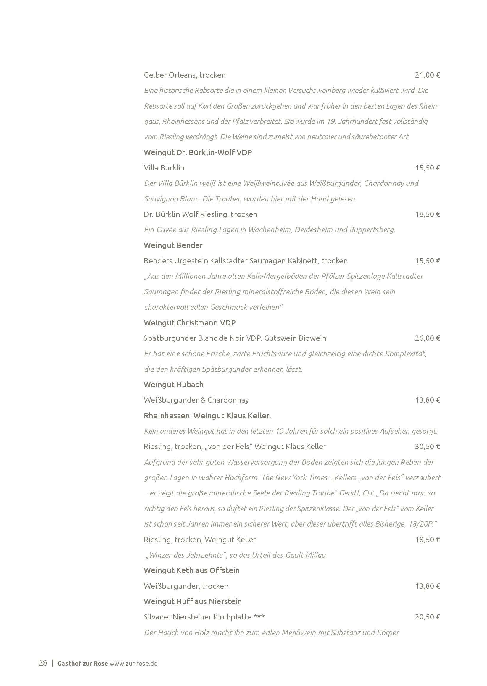 Speisekarte Gasthof zur Rose in Weinheim, Seite 28