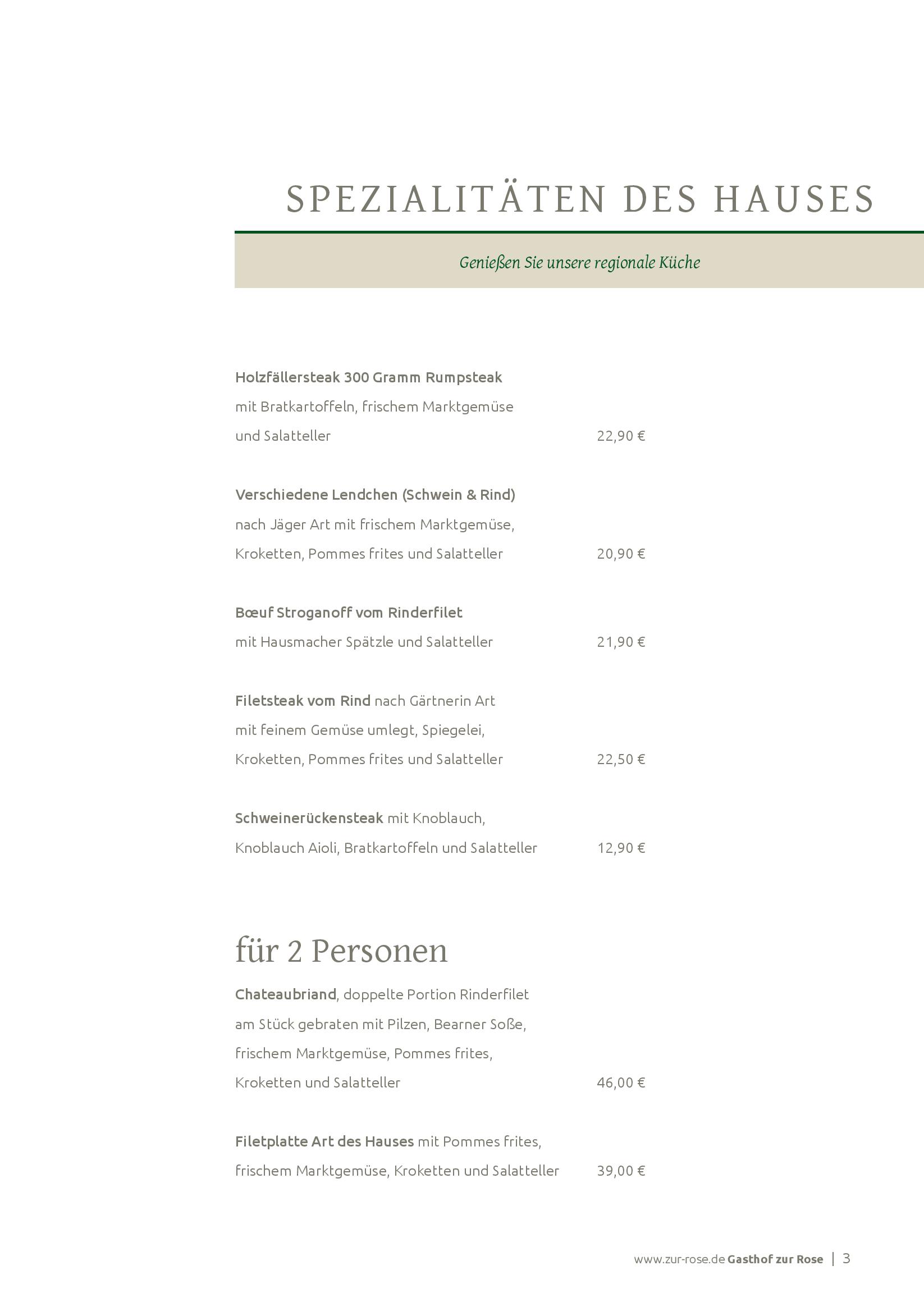 Speisekarte Gasthof zur Rose in Weinheim, Seite 3
